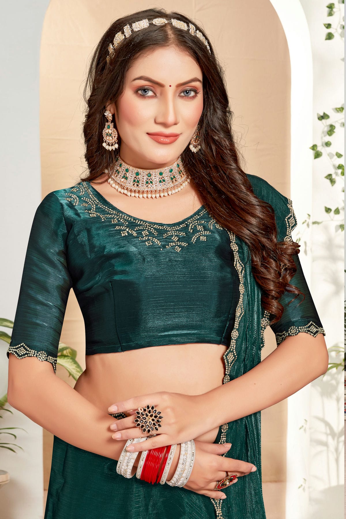 Rama Green Colour Burberry Silk Designer Saree VSSD1121820