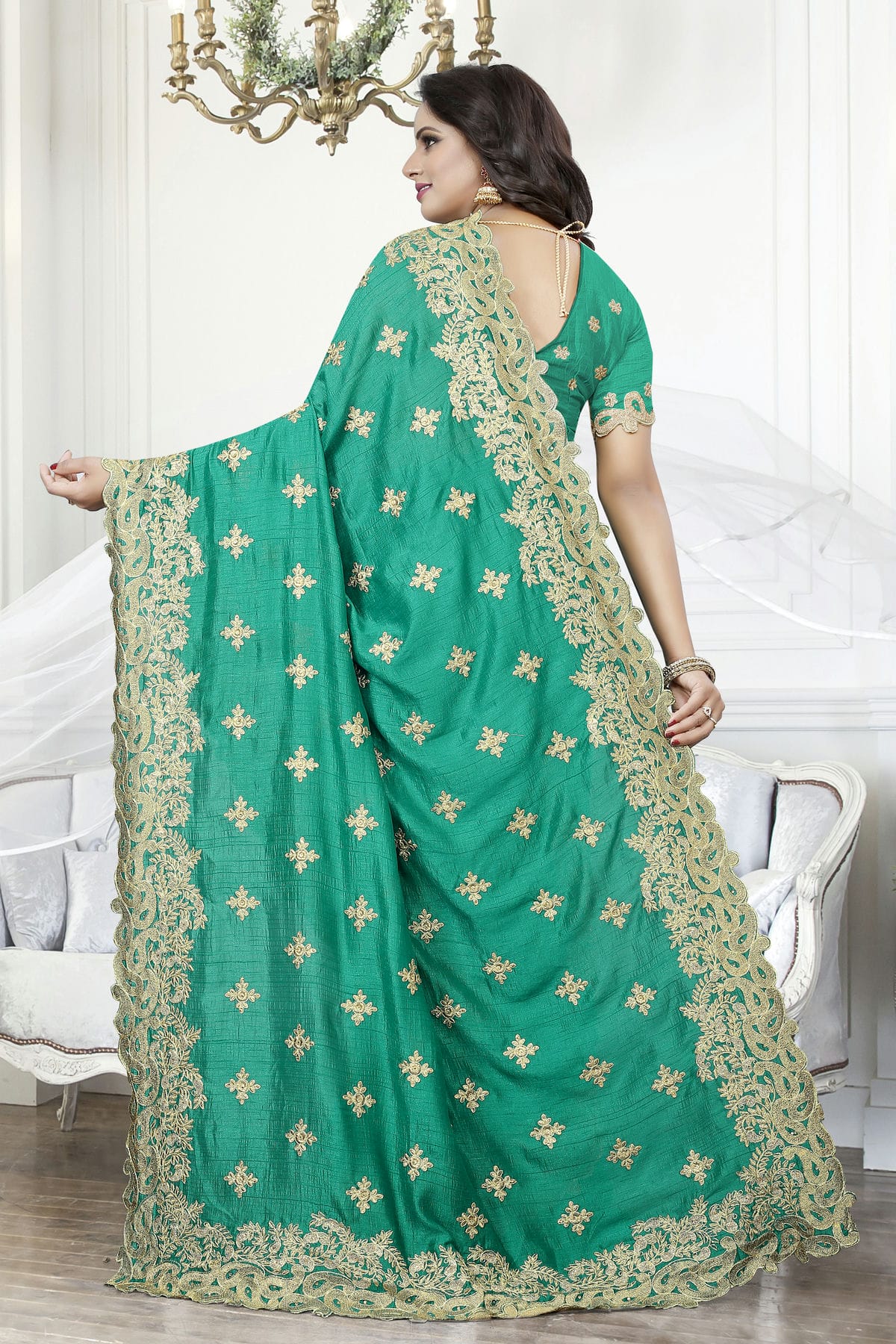 Rama Green Colour Cherry Silk Designer Saree VSLC1121501