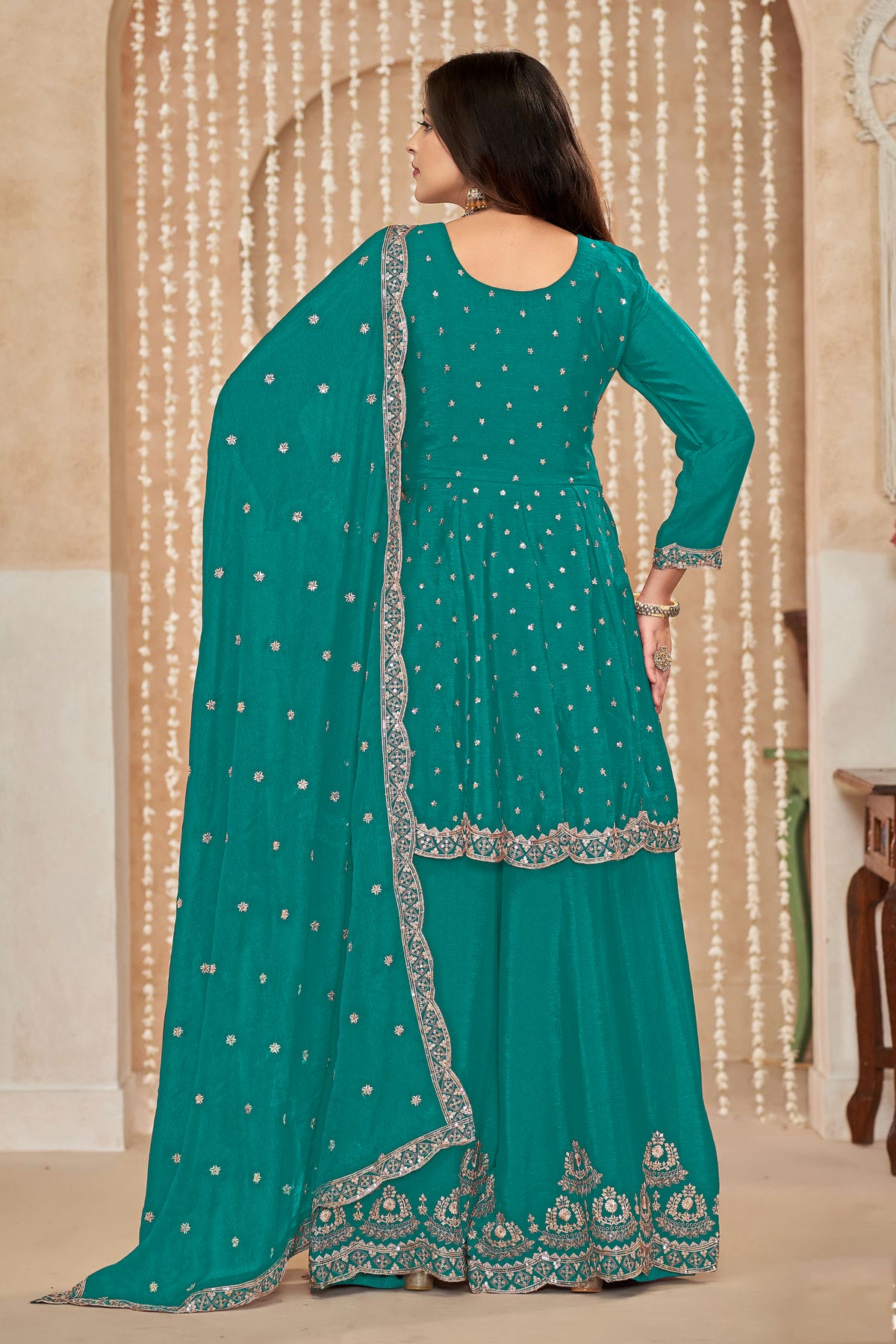 Rama Green Colour Chinon Palazzo Pant Suit VSSM1050584