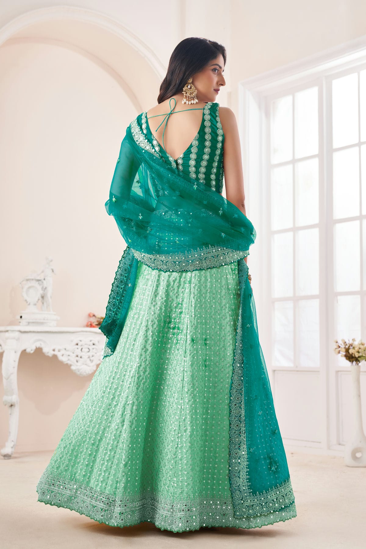 Rama Green Colour Embroidery Georgette Lehenga Choli VSLD1080835