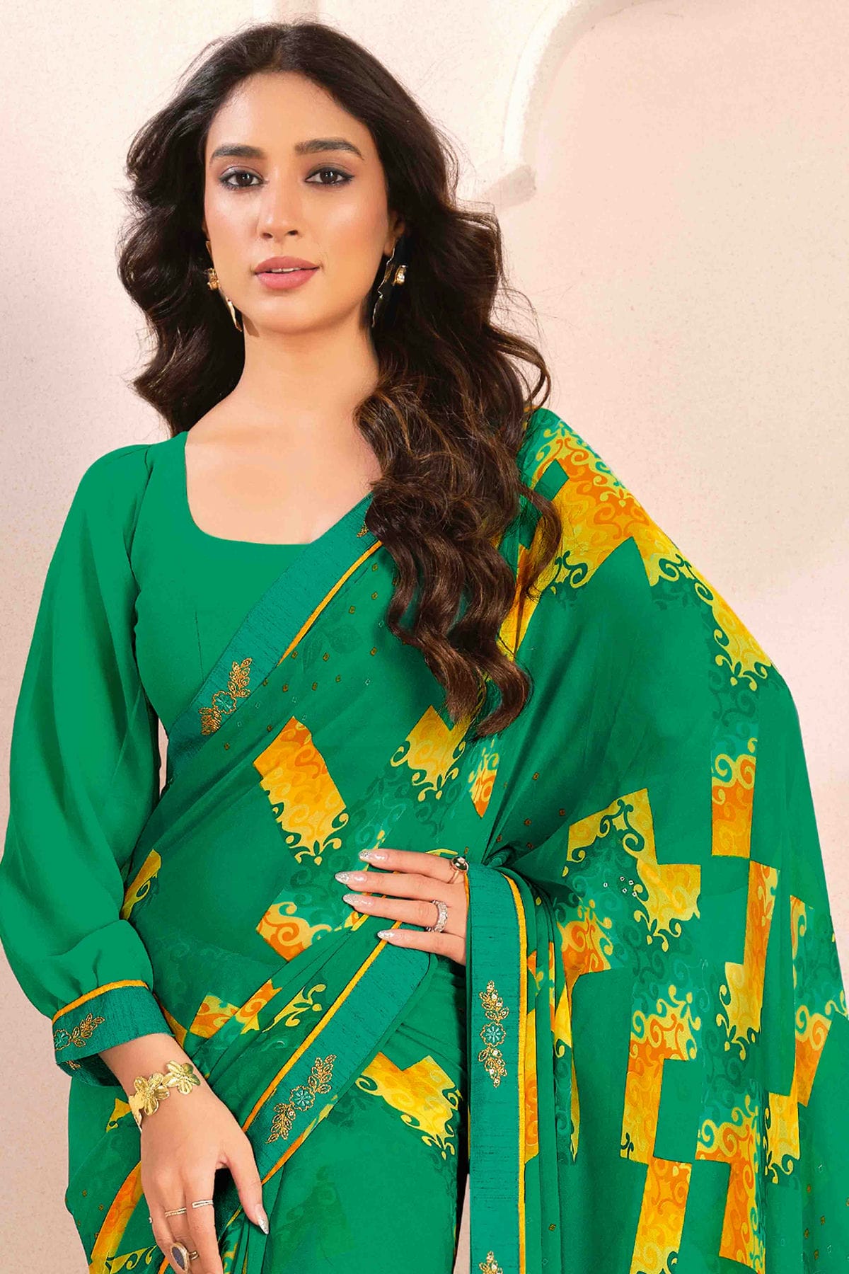 Rama Green Colour Georgette Digital Printed Printed Saree VSSD1113605