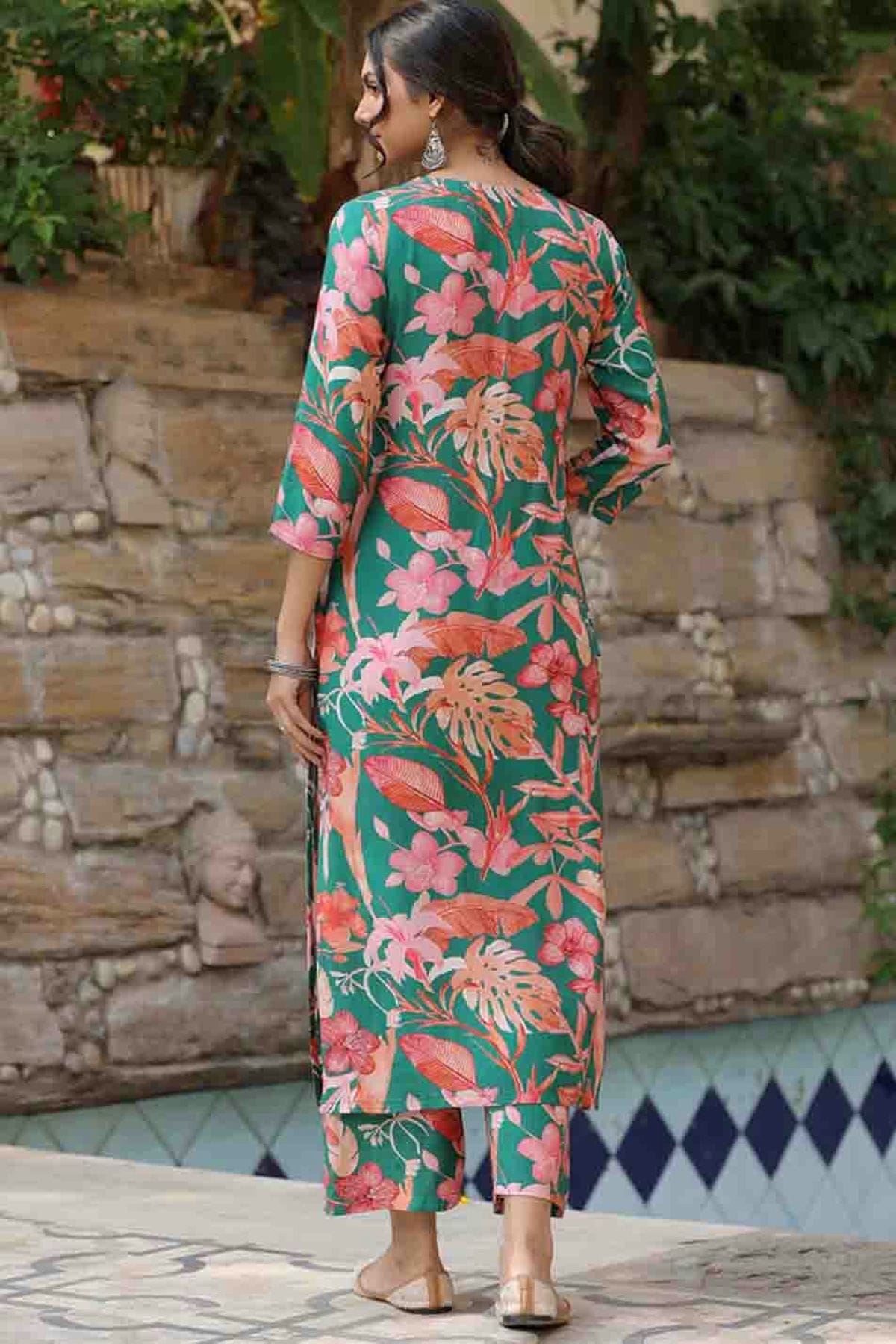 Rama Green Colour Printed Viscose Top and Bottom VSSS1113494