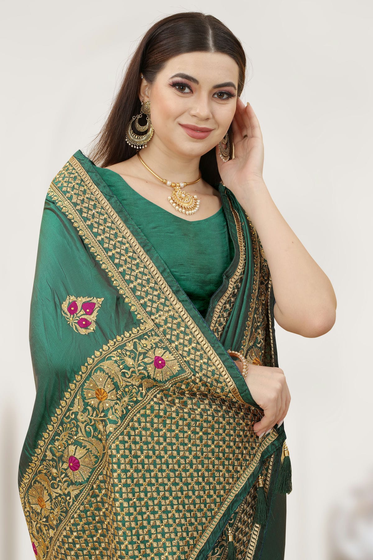 Rama Green Colour Satin Silk Designer Saree VSLC1121311