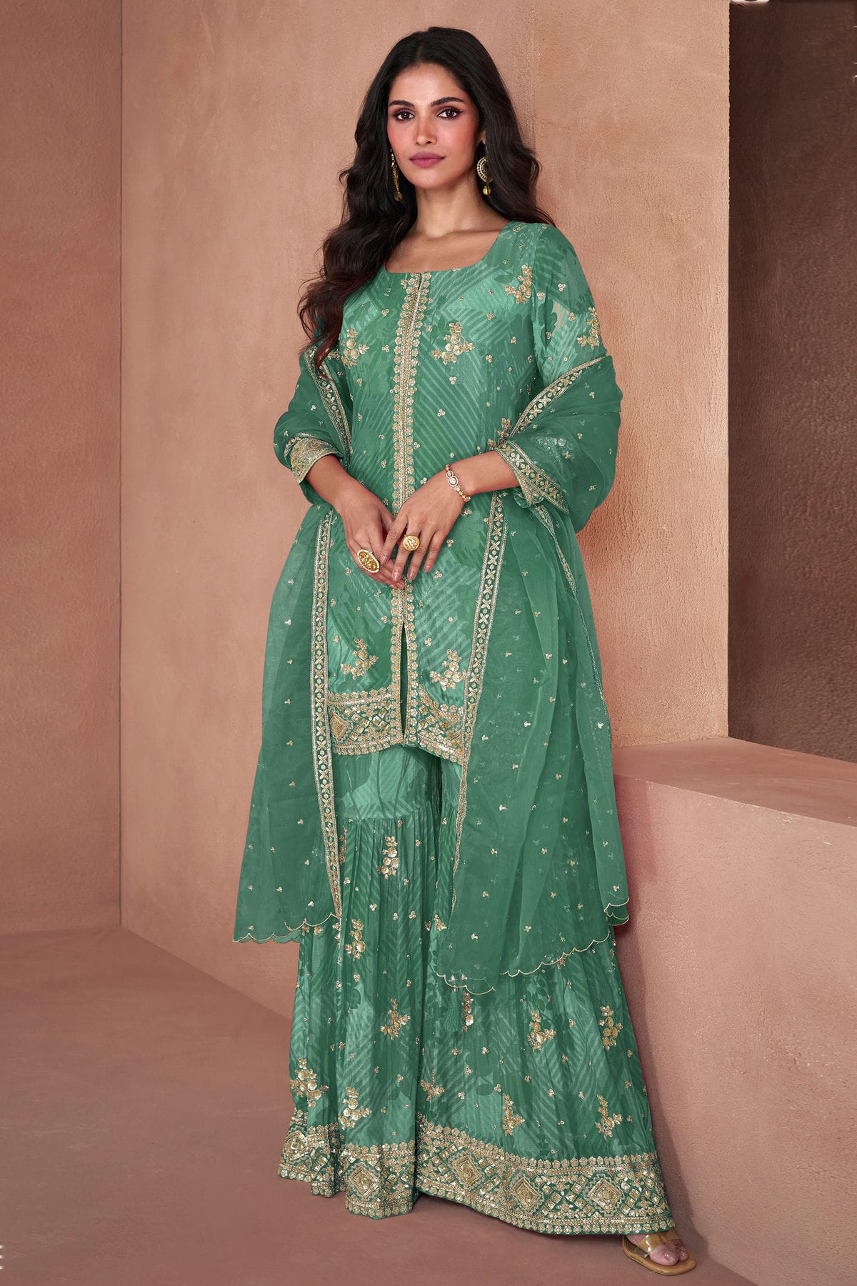 Rama Green Semi Stitched Georgette Sharara Suit vastradi.com Rama Green Semi Stitched Georgette Sharara Suit vastradi.com