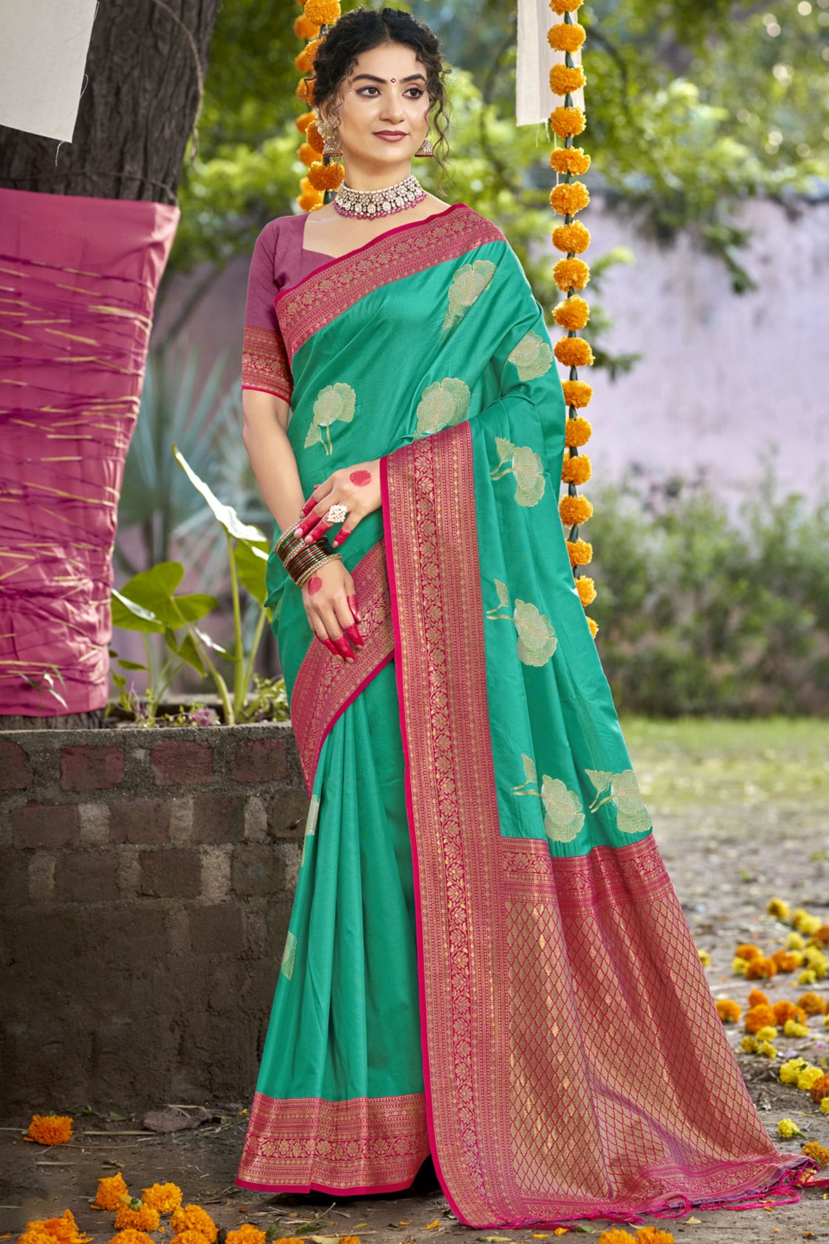 Rama Green Colour Silk Woven Work Traditional Saree