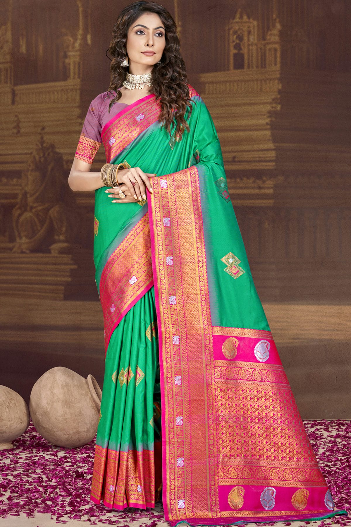Rama Green Colour Silk Woven Work Traditional Saree