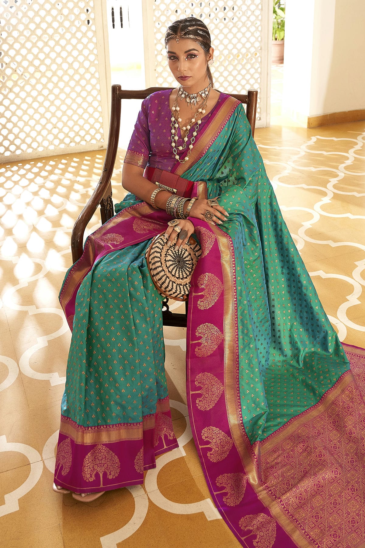 Rama Green Colour Soft Banarasi Silk Woven Work Saree VSSD1290087