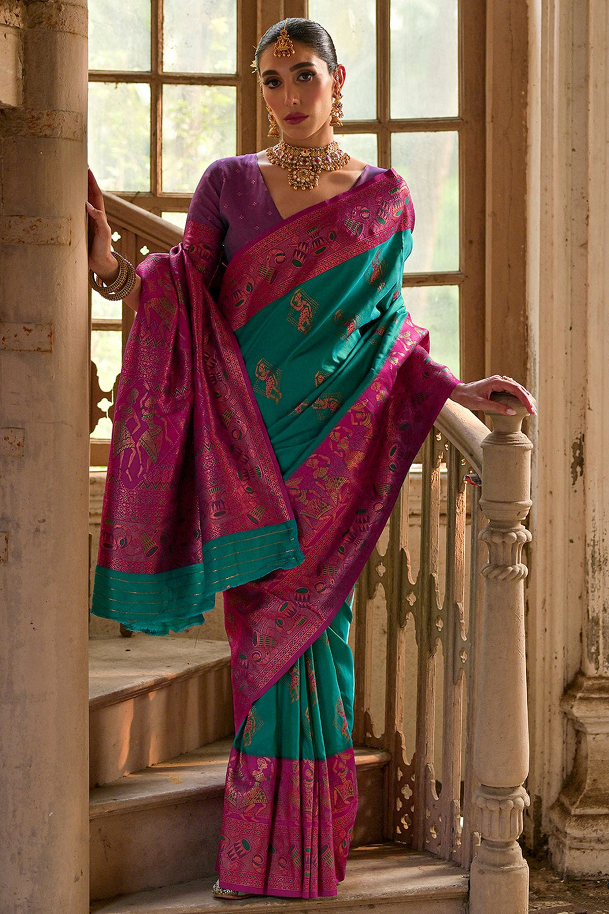 Rama Green Colour Woven Work Banarasi Silk Saree