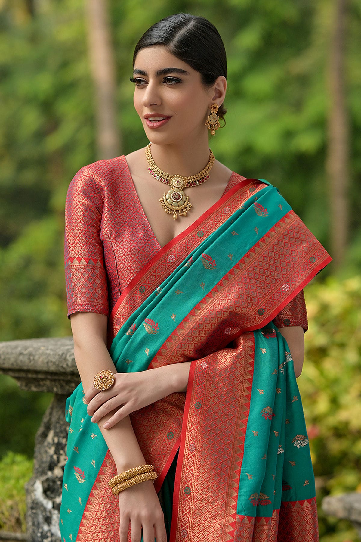Rama Green Colour Woven Work Banarasi Silk Saree