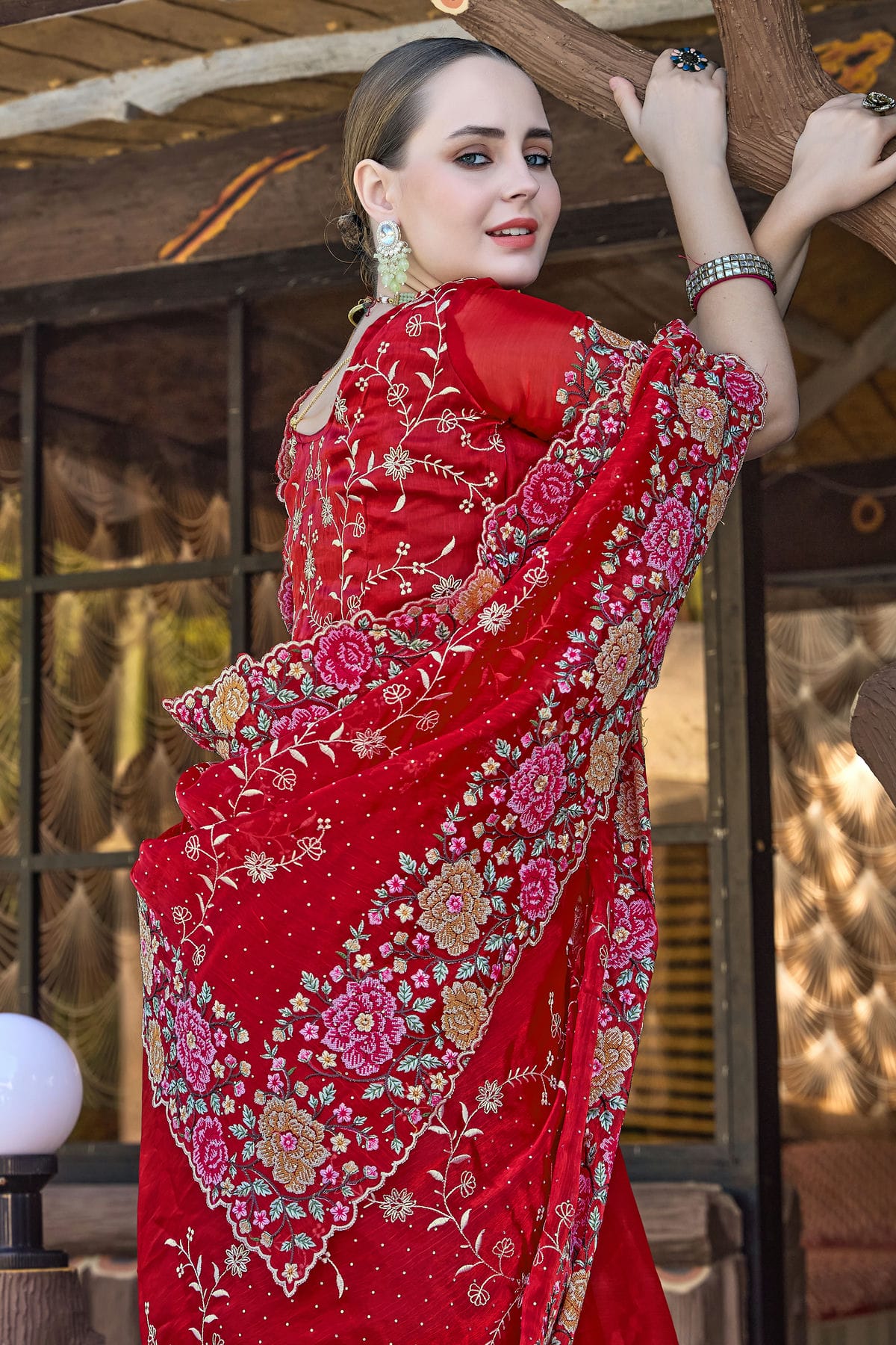 Red Colour Burberry Silk Designer Saree VSSD1121848