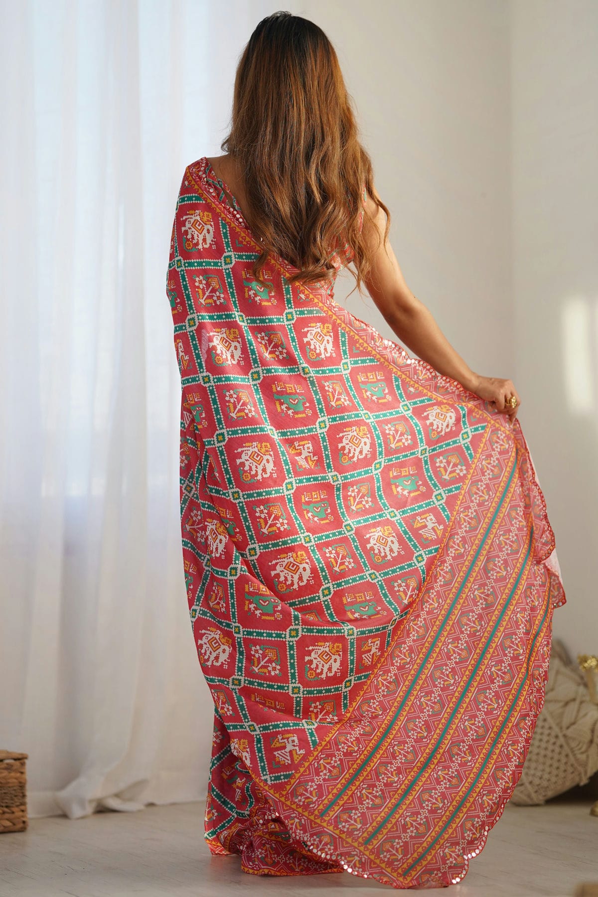 Red Colour Chinon Printed Saree VSSD1112072