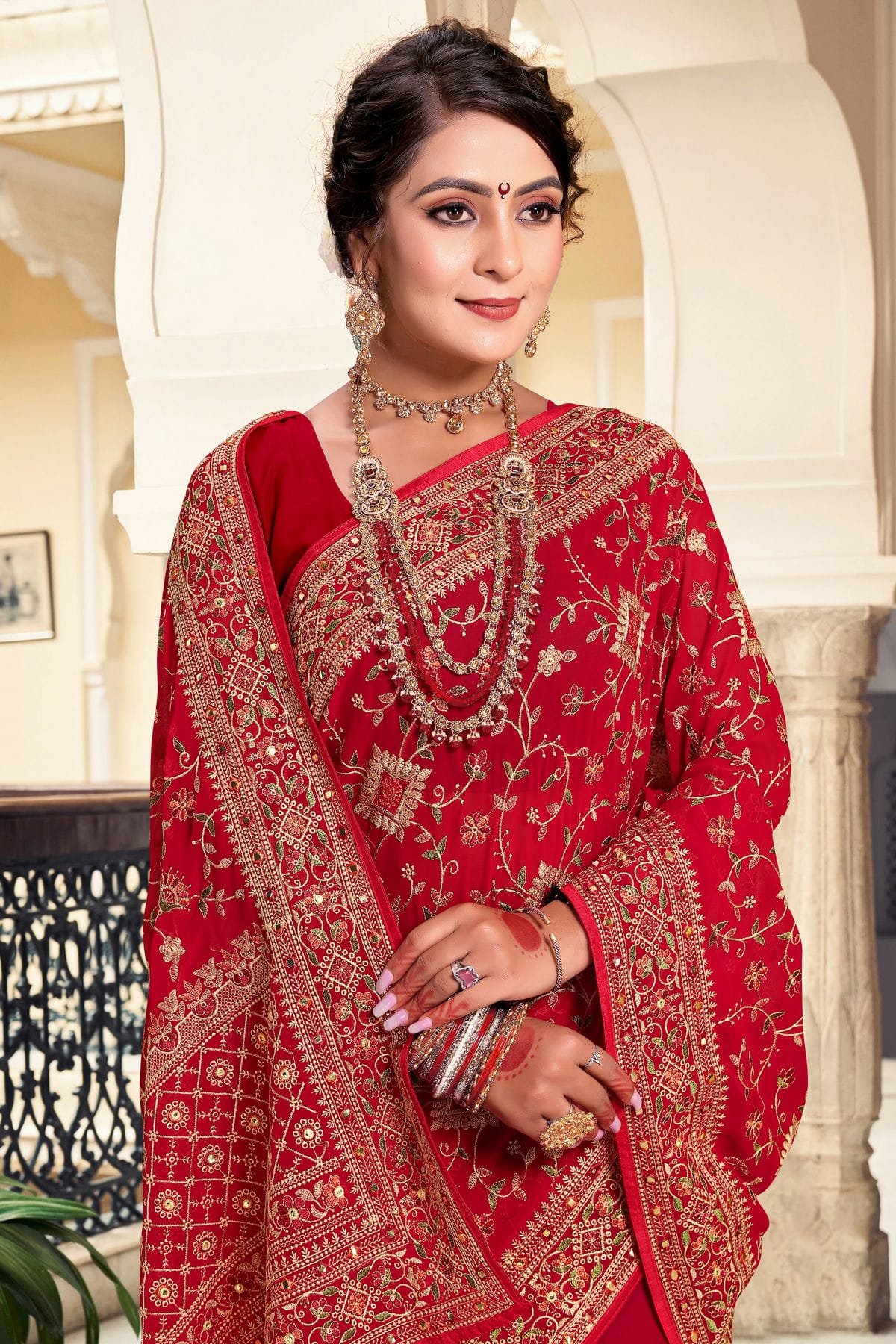 Red Colour Georgette Designer Saree VSLC1121641