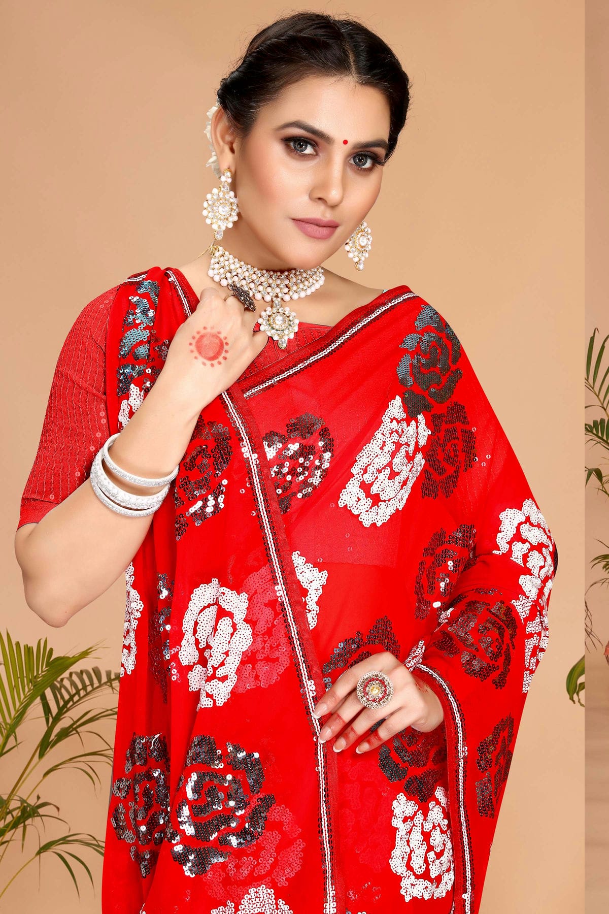 Red Colour Georgette Designer Saree
