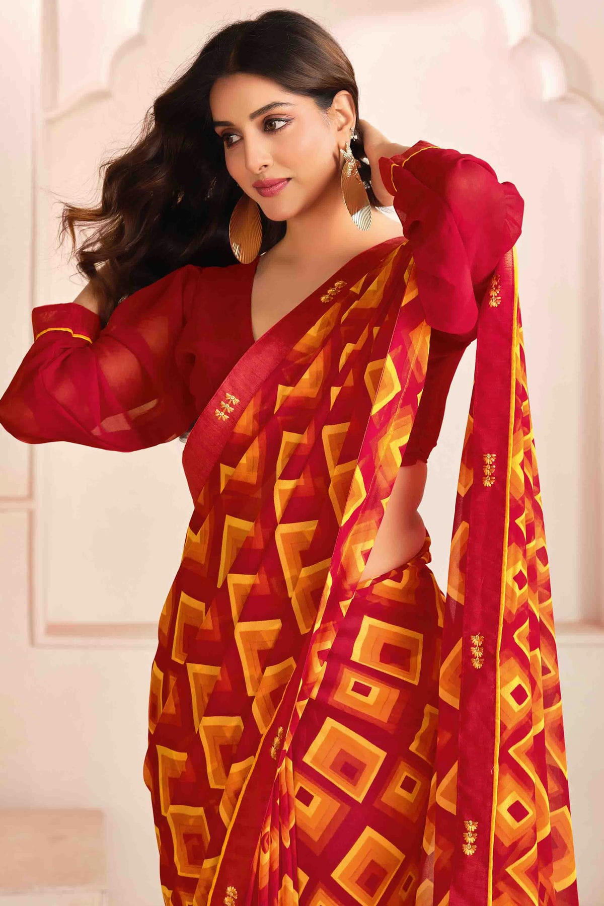 Red Colour Georgette Digital Printed Printed Saree VSSD1113603