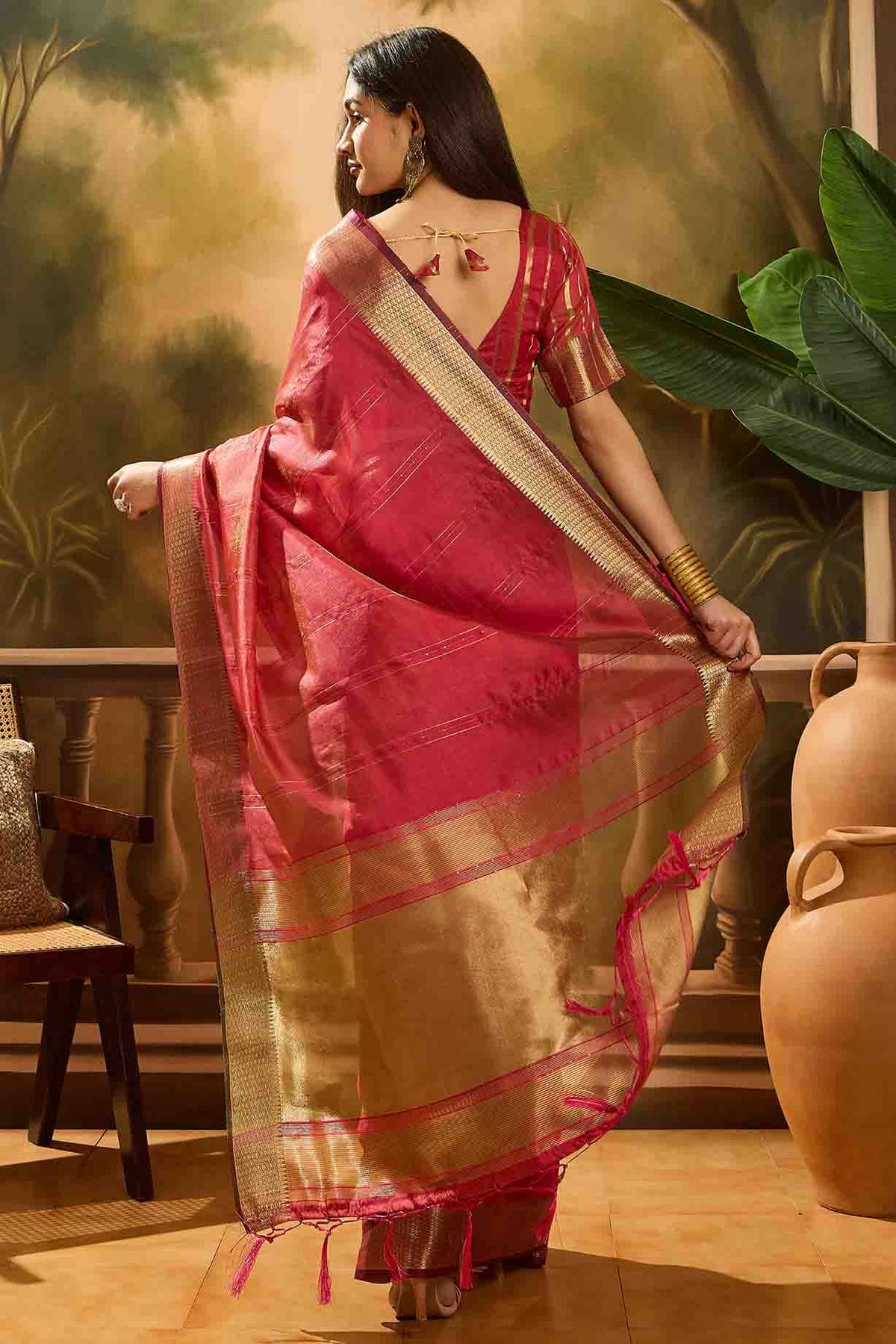Red Colour Khadi Organza Traditional Saree VSSD1113872