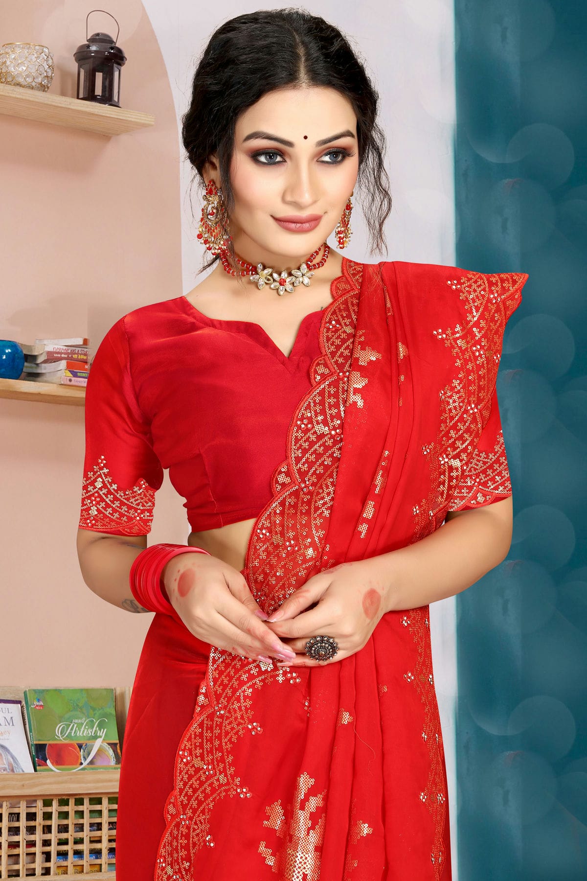 Red Colour Organza Silk Designer Saree VSLC1121341