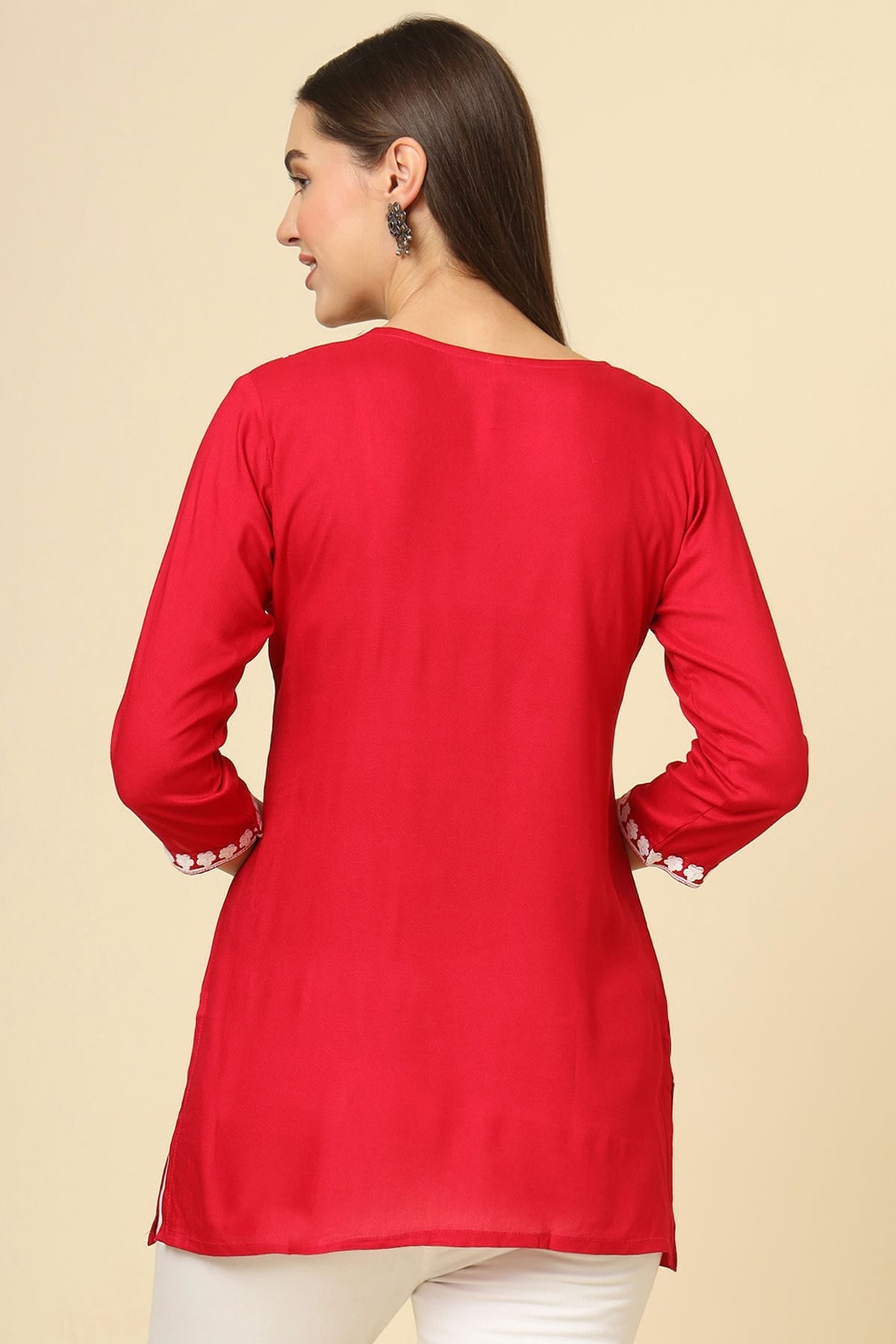 Red Colour Rayon Readymade Top VSTP1110863
