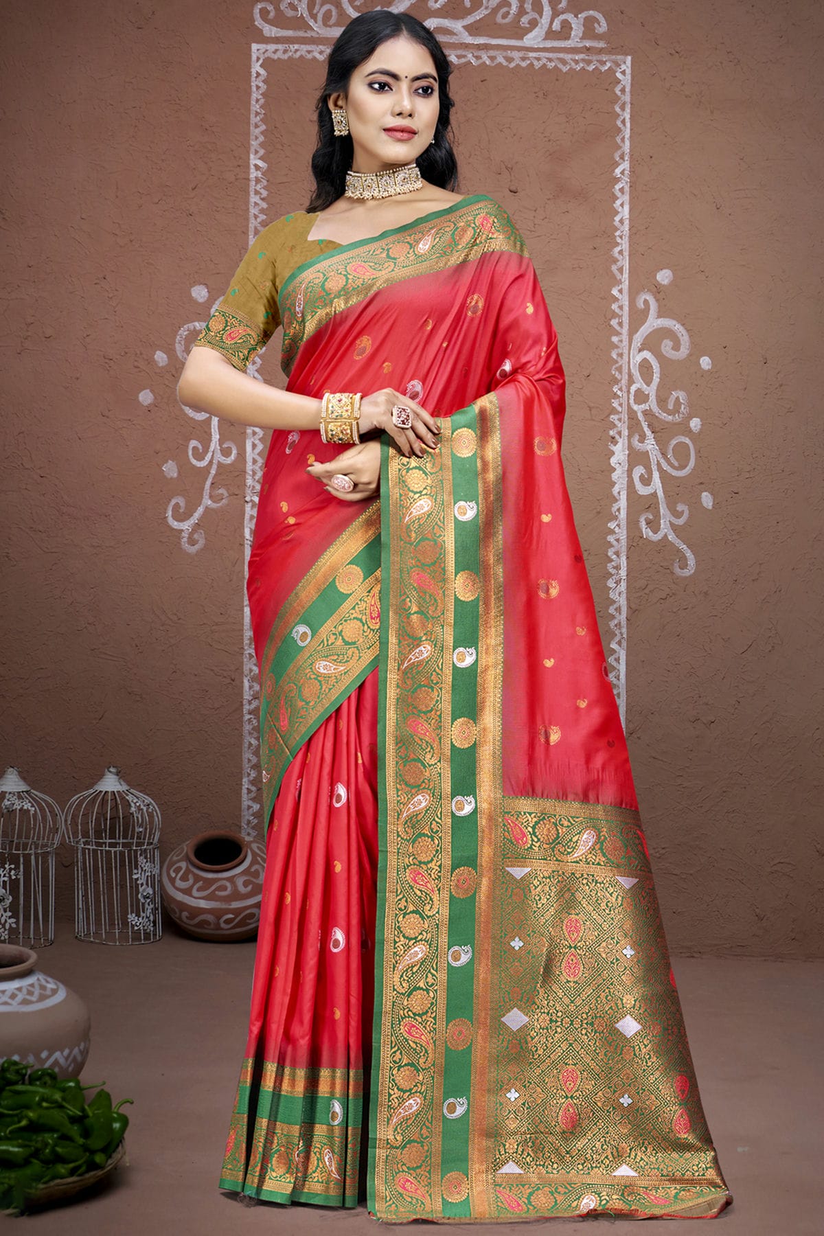 Red Colour Silk Woven Work Traditional Saree