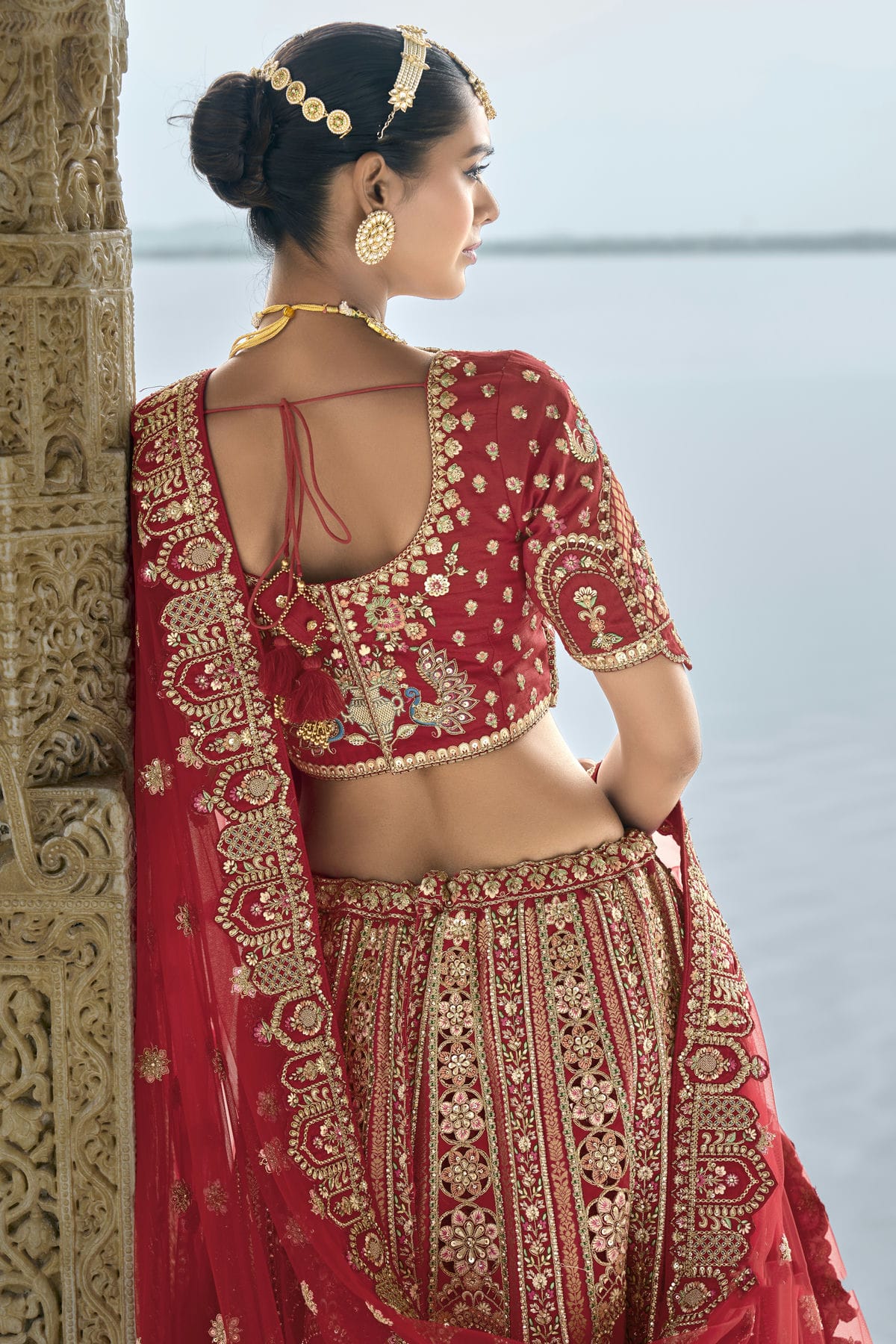 Red Embroidery Silk Lehenga Choli VSLC1290124