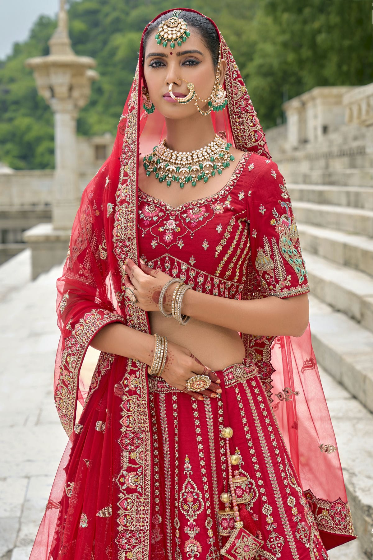 Red Embroidery Silk Lehenga Choli VSLC1290131