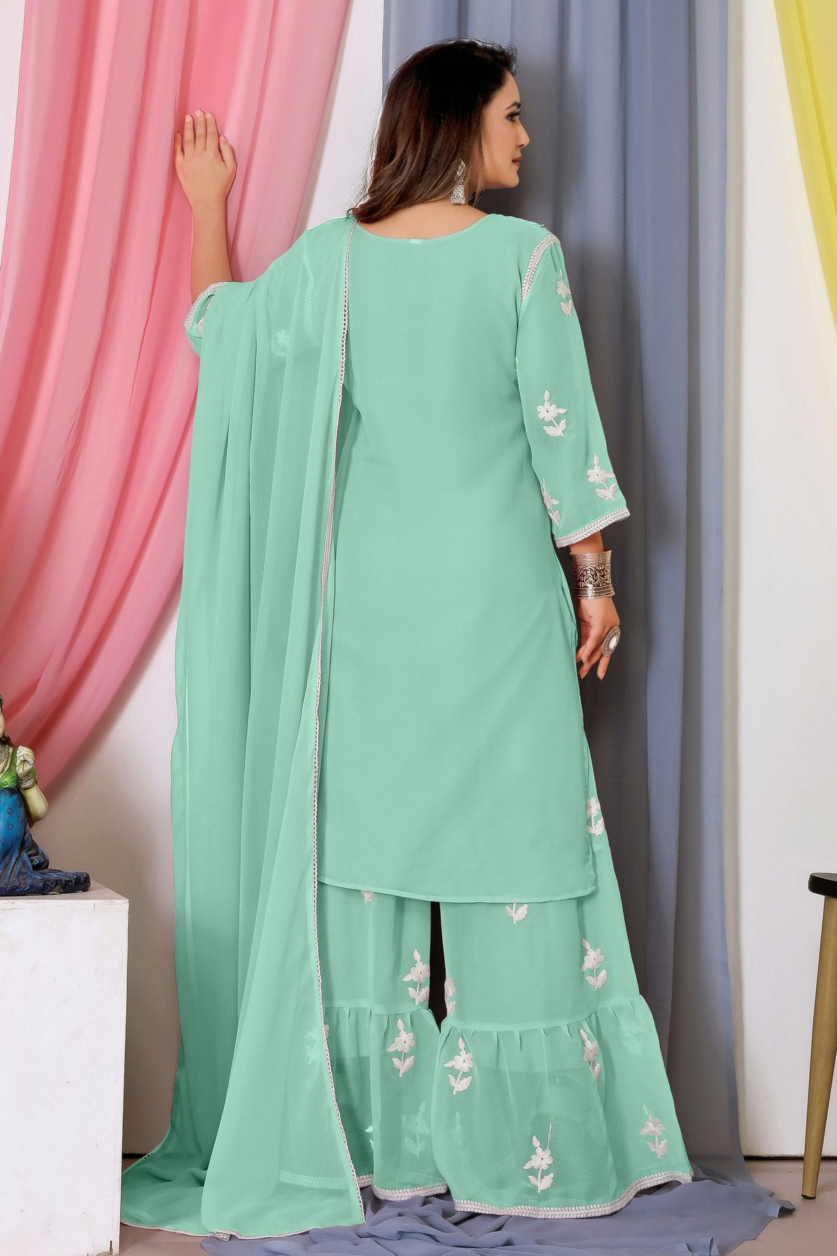 Sea Green Colour Bamber Georgette Sharara Suit VSSM1110569