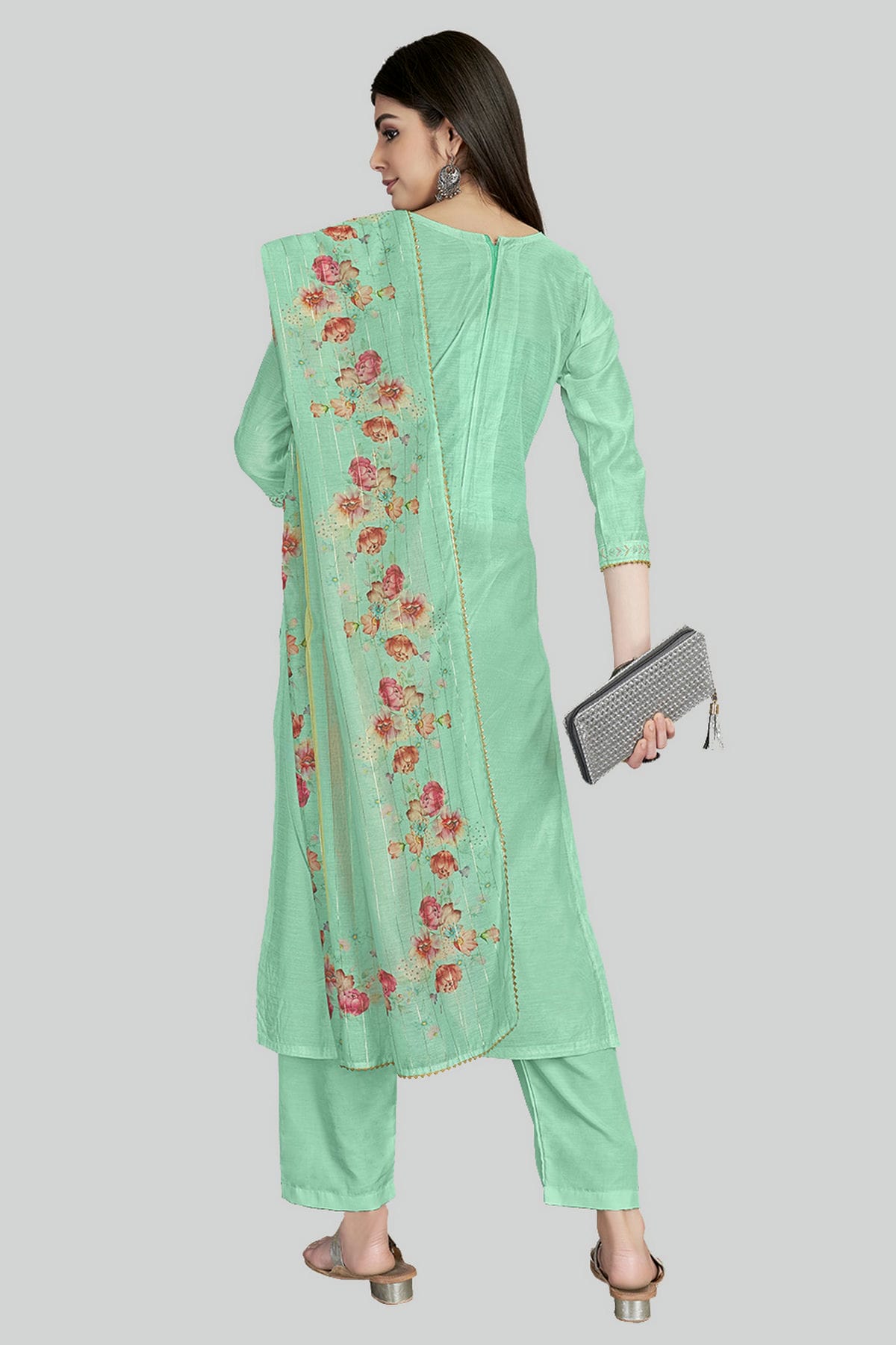 Sea Green Colour Chanderi Silk Pant Style Suit VSSM1110629