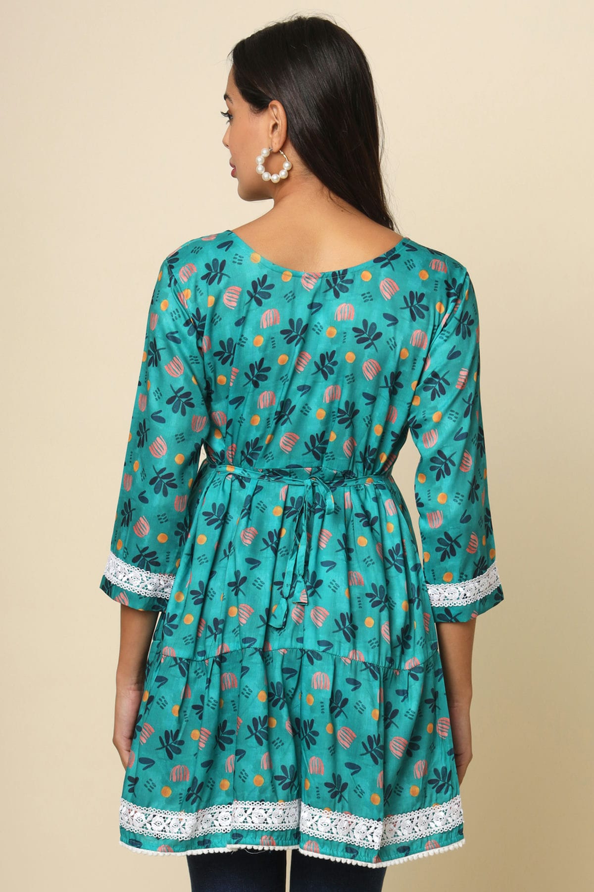 Sea Green Colour Cotton Printed,Lace Work Work Readymade Top VSTP1110769