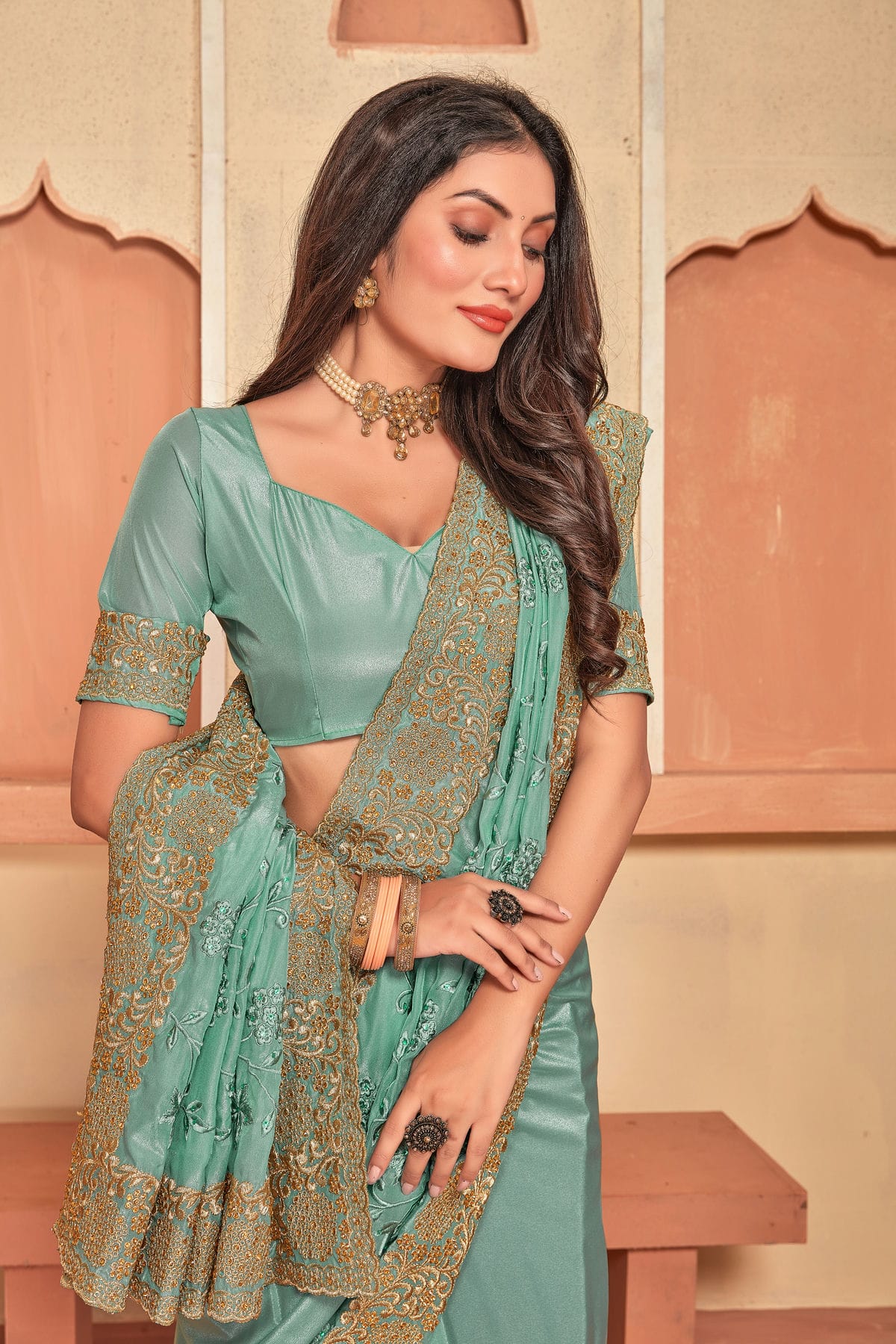 Sea Green Colour Crepe Silk Designer Saree VSLC1121504