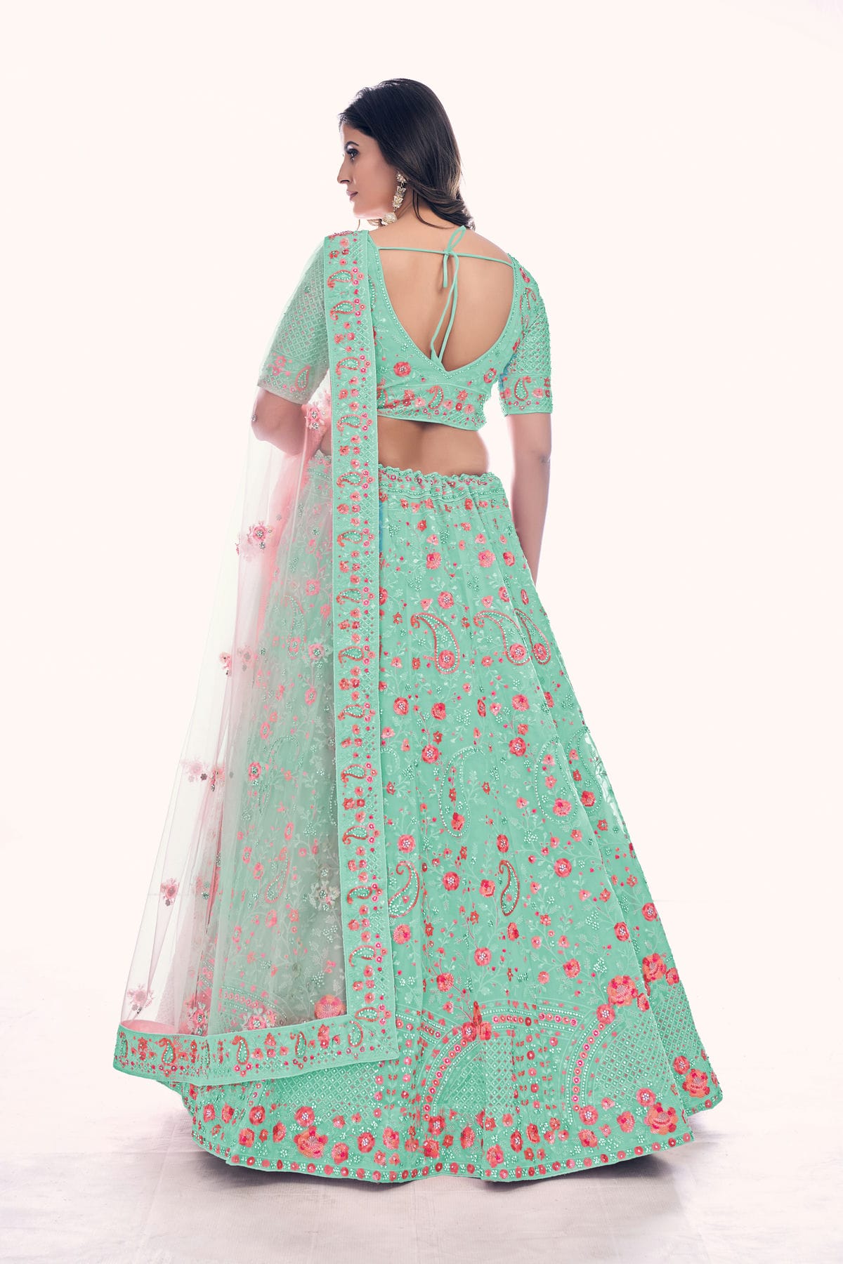Sea Green Colour Embroidery Soft Net Lehenga Choli VSLD1080766