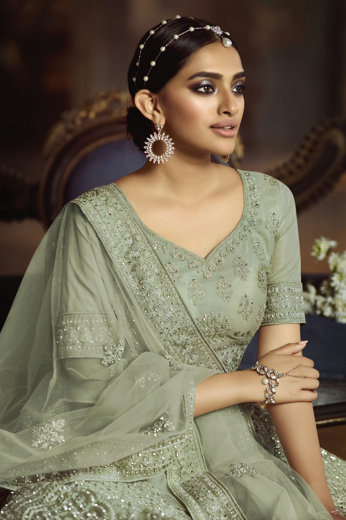 Sea Green Colour Embroidery Soft Net Lehenga Choli VSLD1080864