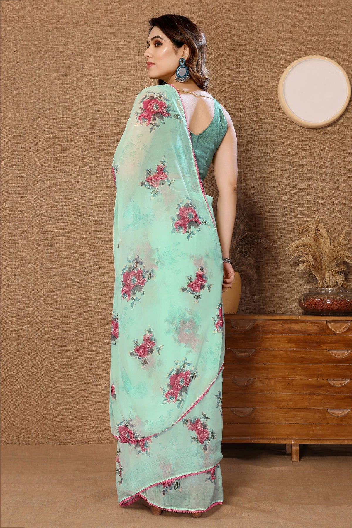 Sea Green Colour Georgette Ready To Wear Saree VSSD1180002