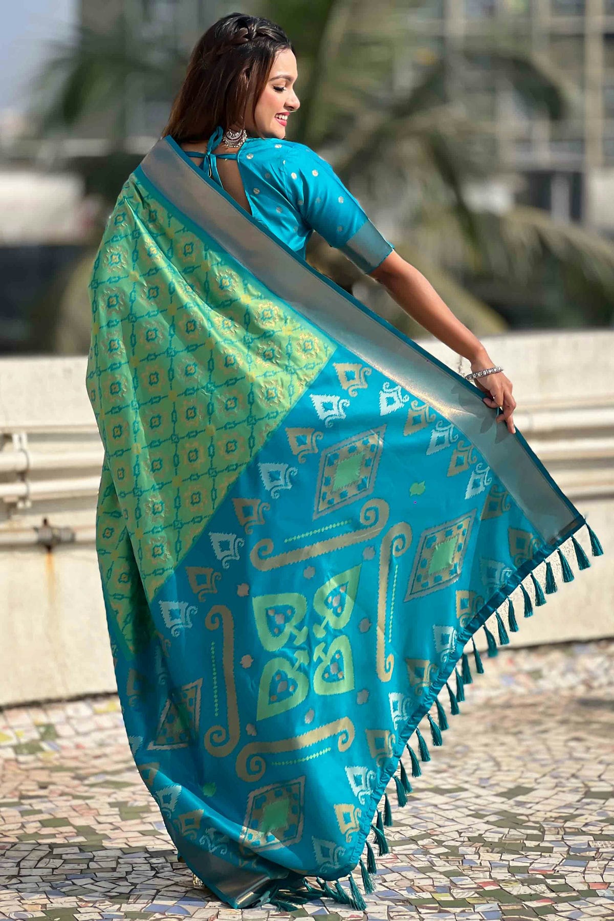 Sea Green Colour Patola Silk Traditional Saree