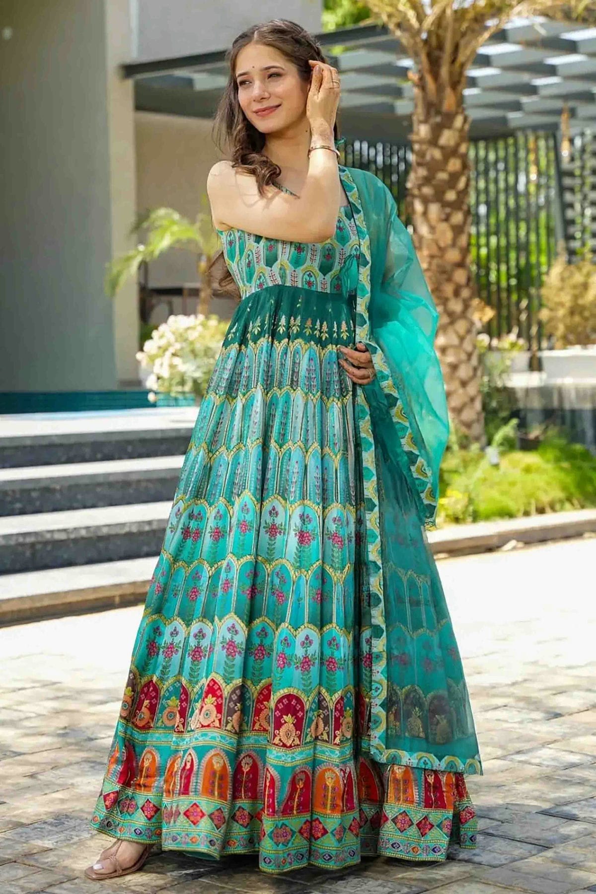 Buy Sea Green Colour Silk Stitched Gown VSGW Buy Sea Green Colour Silk Stitched Gown VSGW