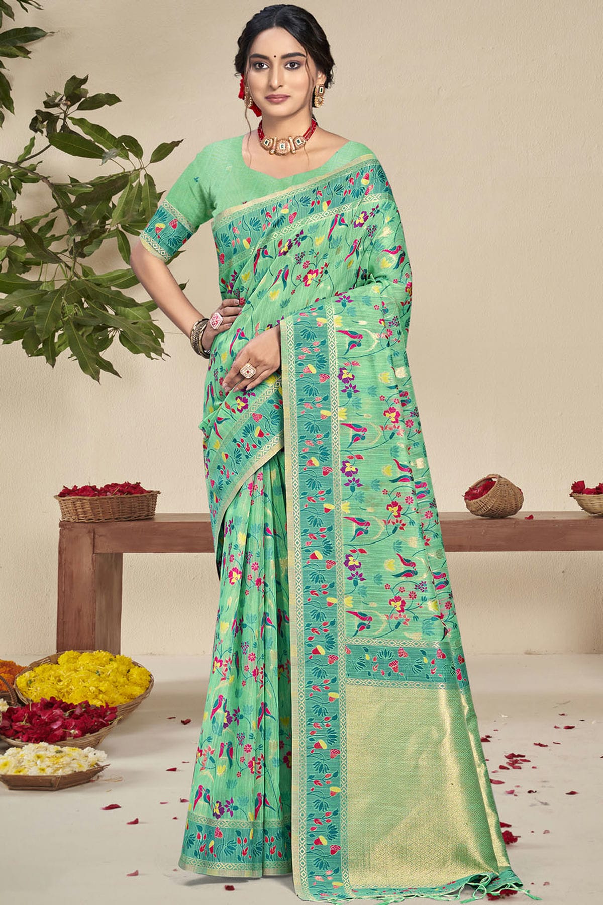 Sea Green Colour Silk Traditional Saree