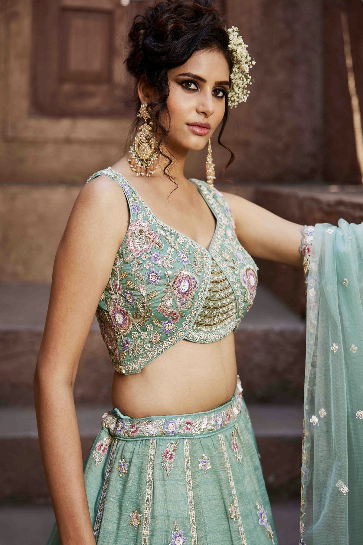 Sea Green Colour Tissue Lehenga Choli VSLC1113161