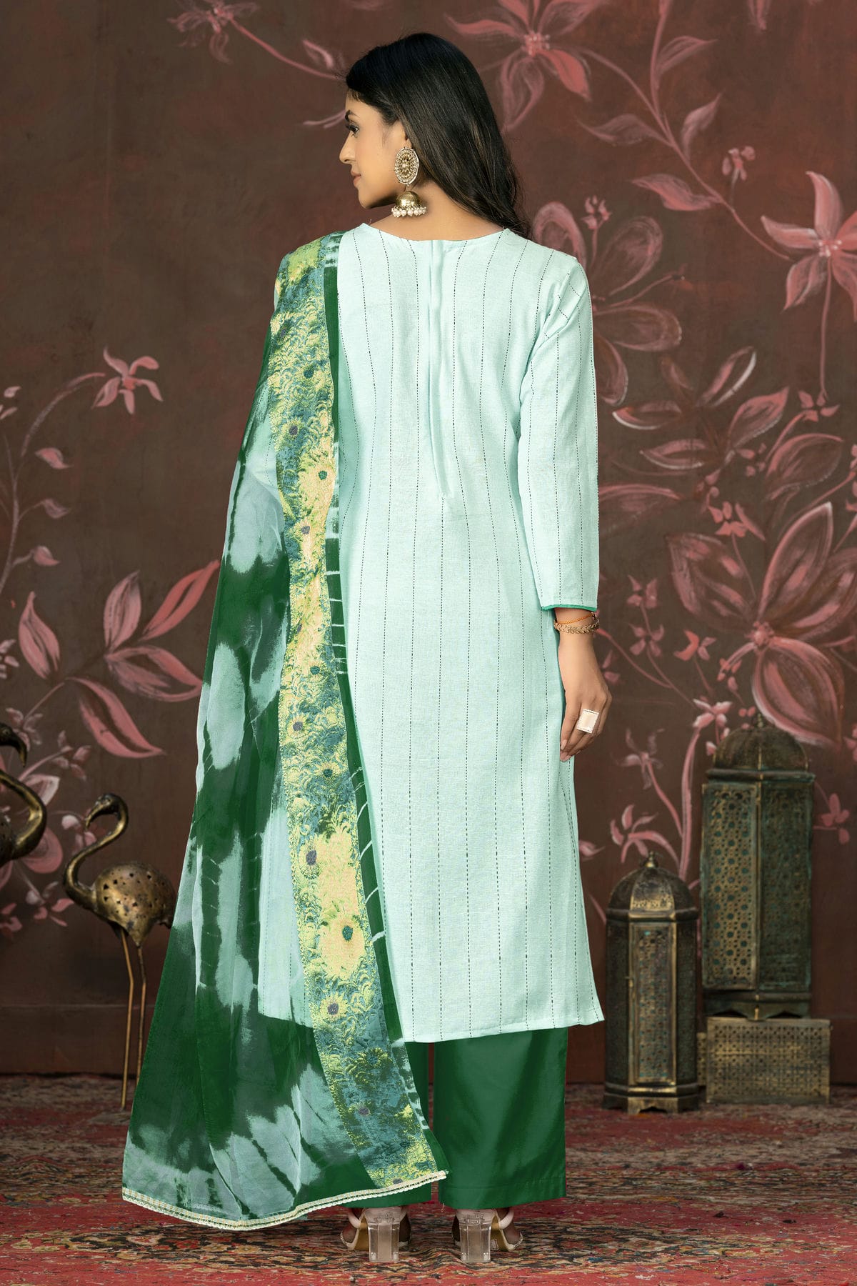 Sea Green Colour Unstitched Cambric Cotton Plazzo Pant Suit VSUS1160830