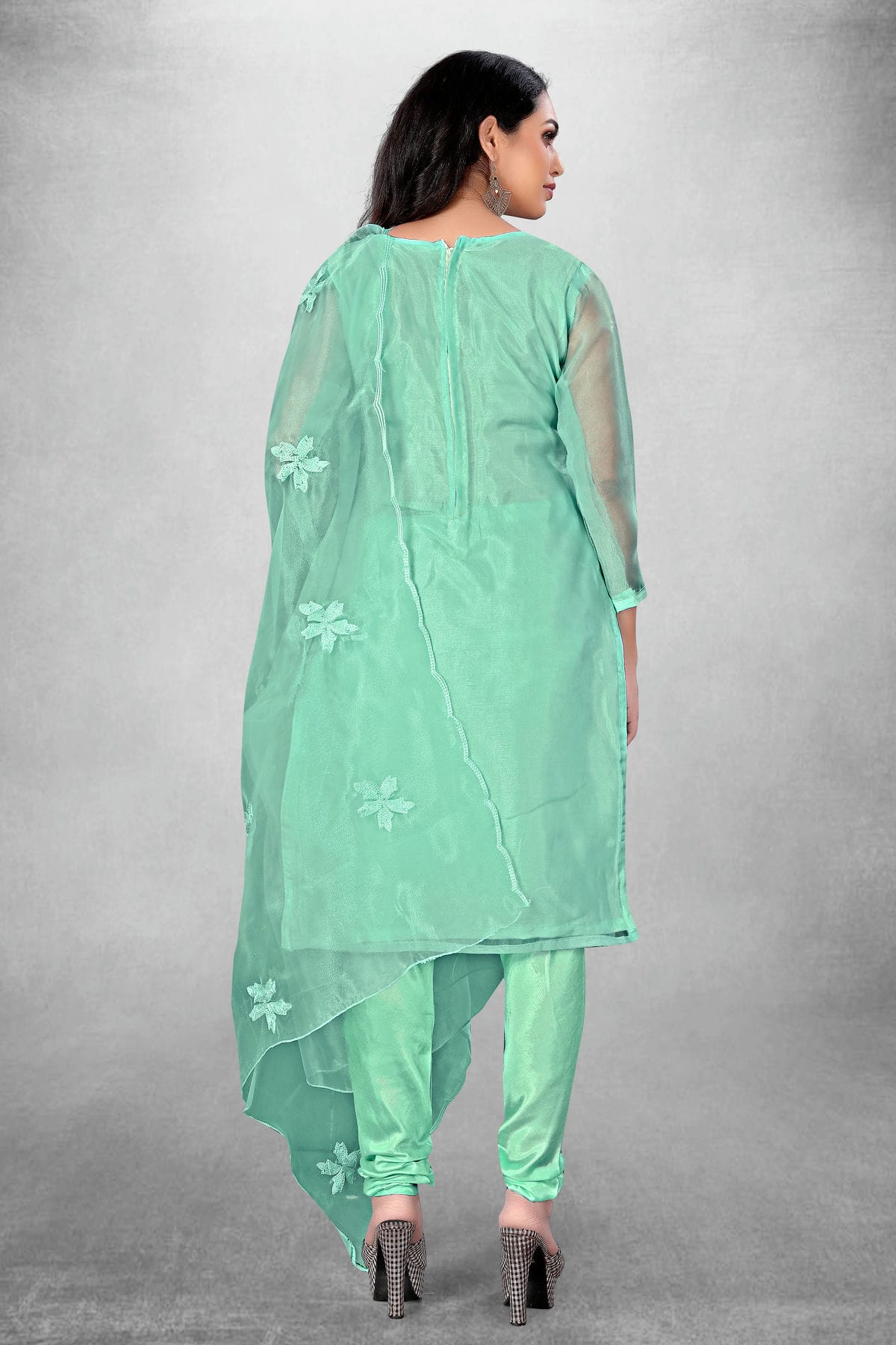 Sea Green Colour Unstitched Organza Churidar Suit VSUS1160783