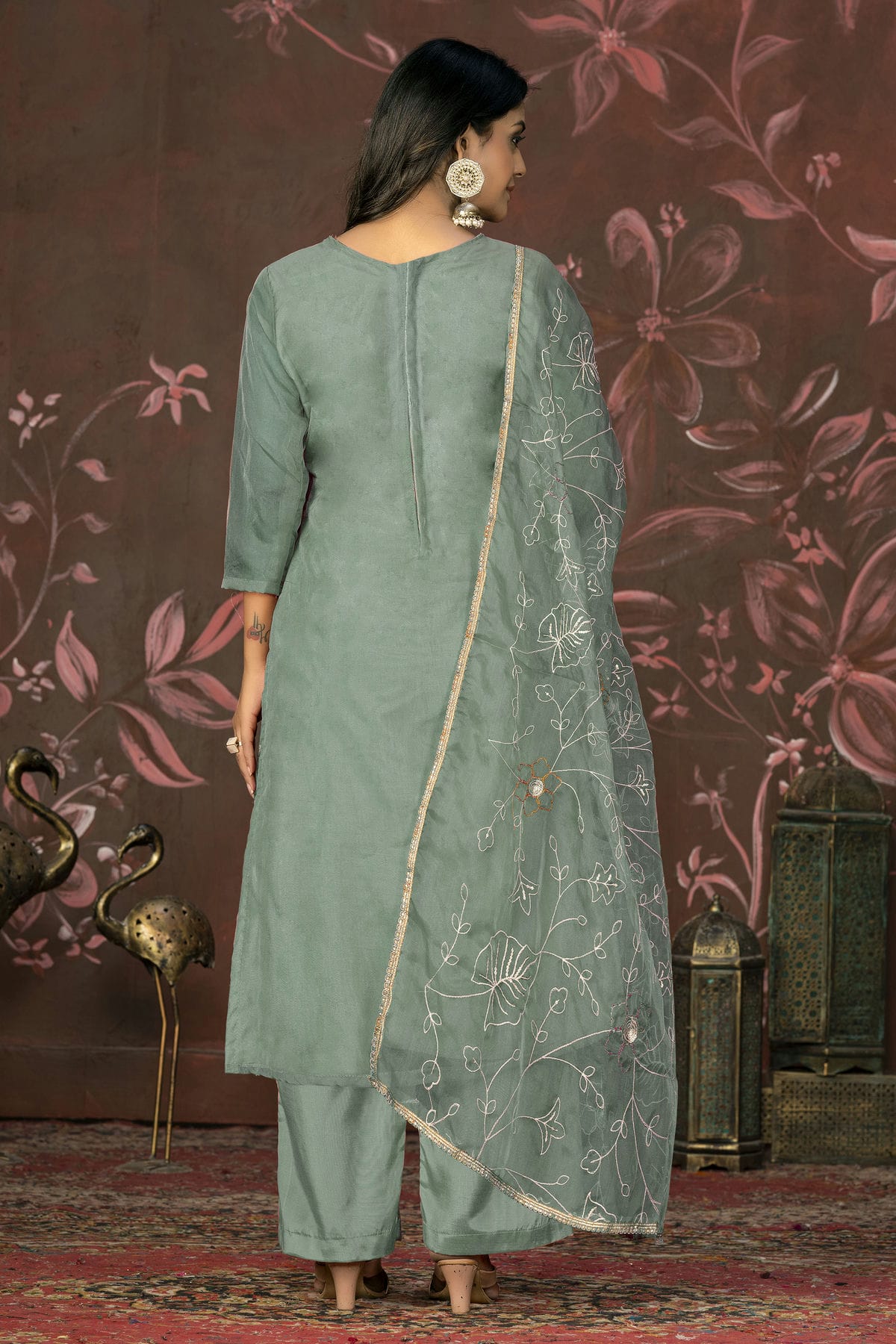 Sea Green Colour Unstitched Organza Jacquard Straight Suit VSUS1161335
