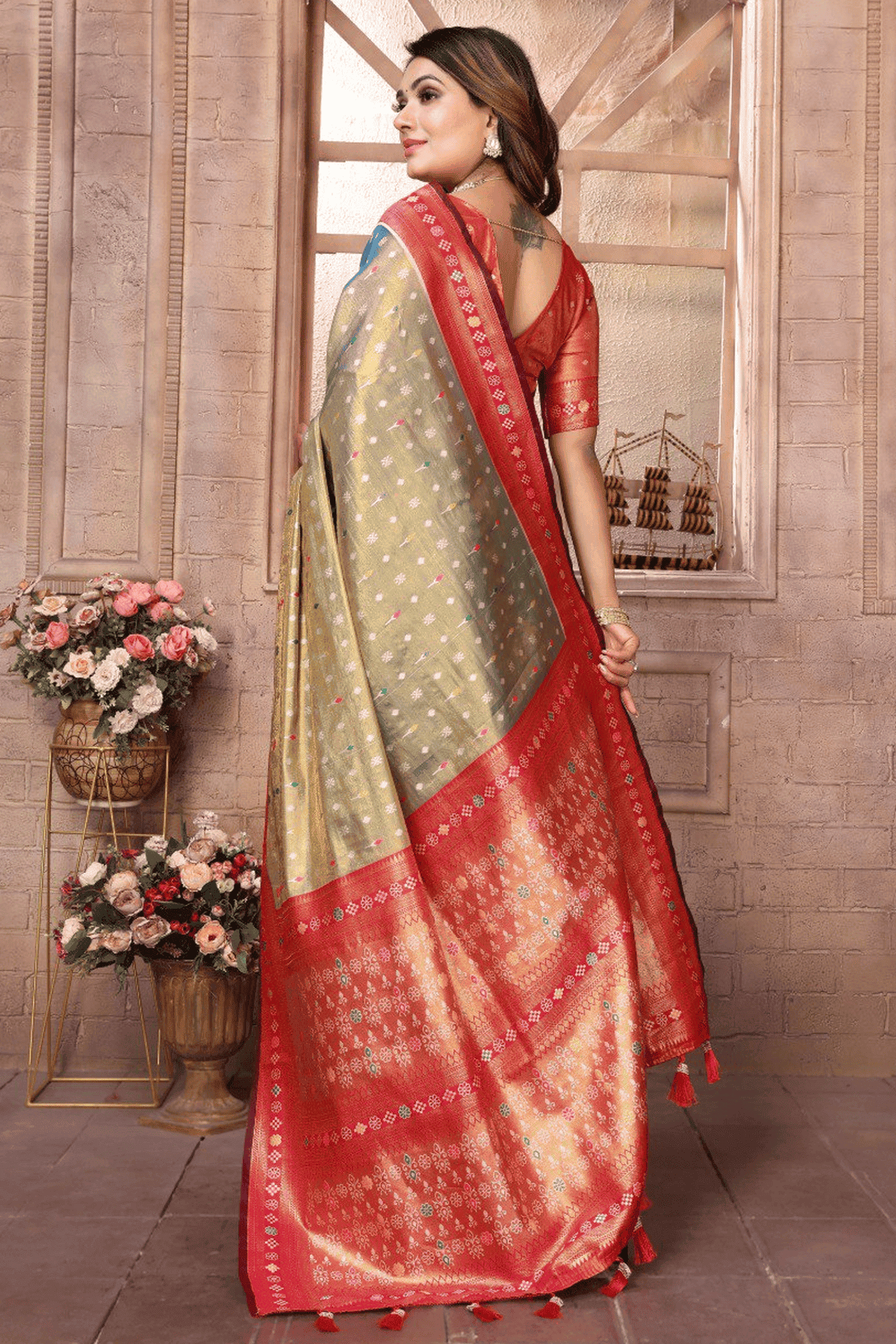 Sea Green Colour Woven Work Pure Banarasi Tissue Silk Traditional Saree
