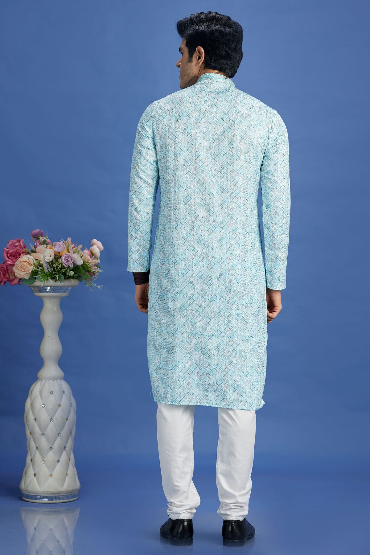 Sky Blue Colour Cotton Pintex Work Kurta Pajama VSKP1230162