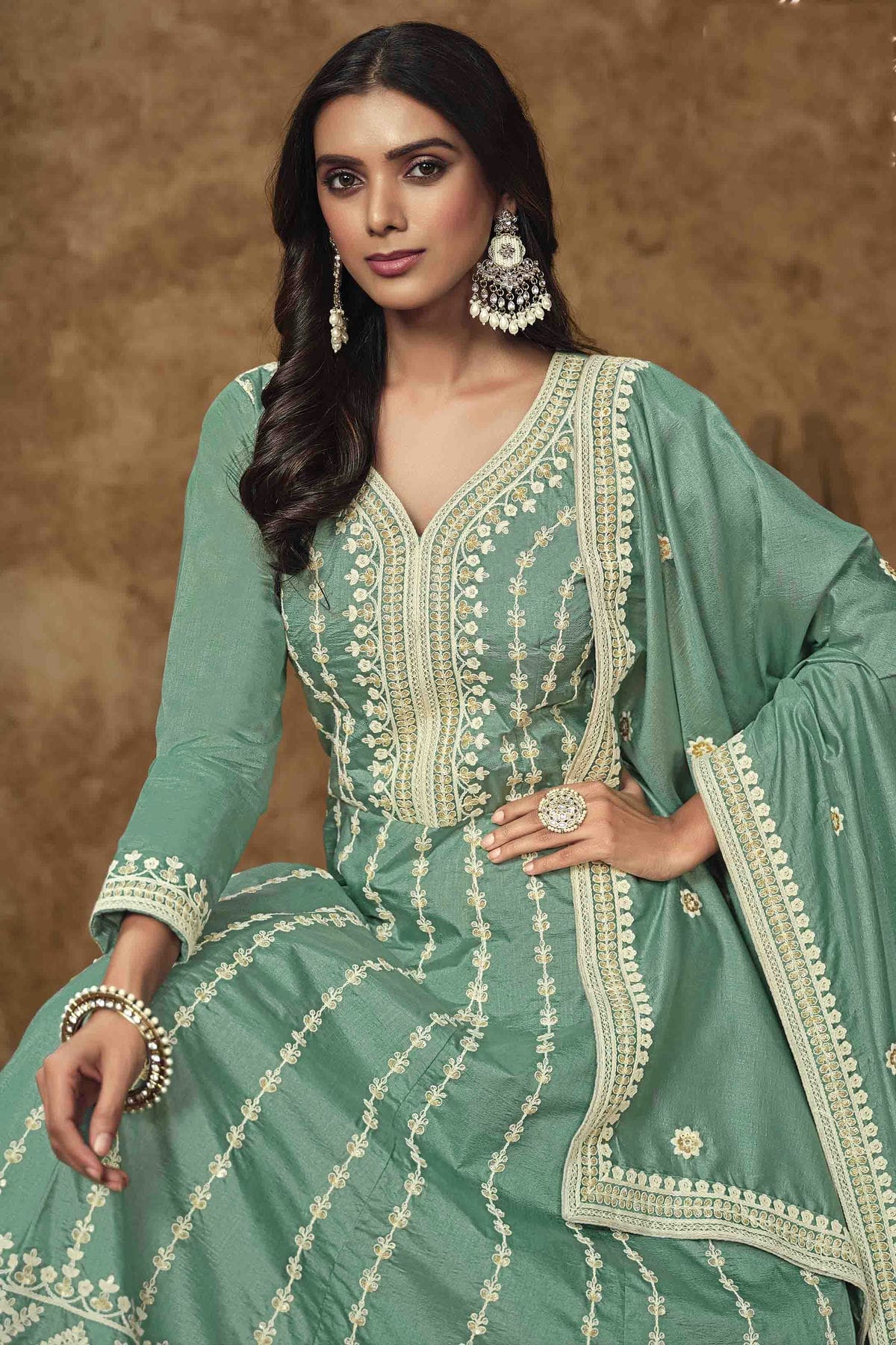 Sky Blue Colour Dola Silk Semi Stitched Anarkali Suit VSSM1050703