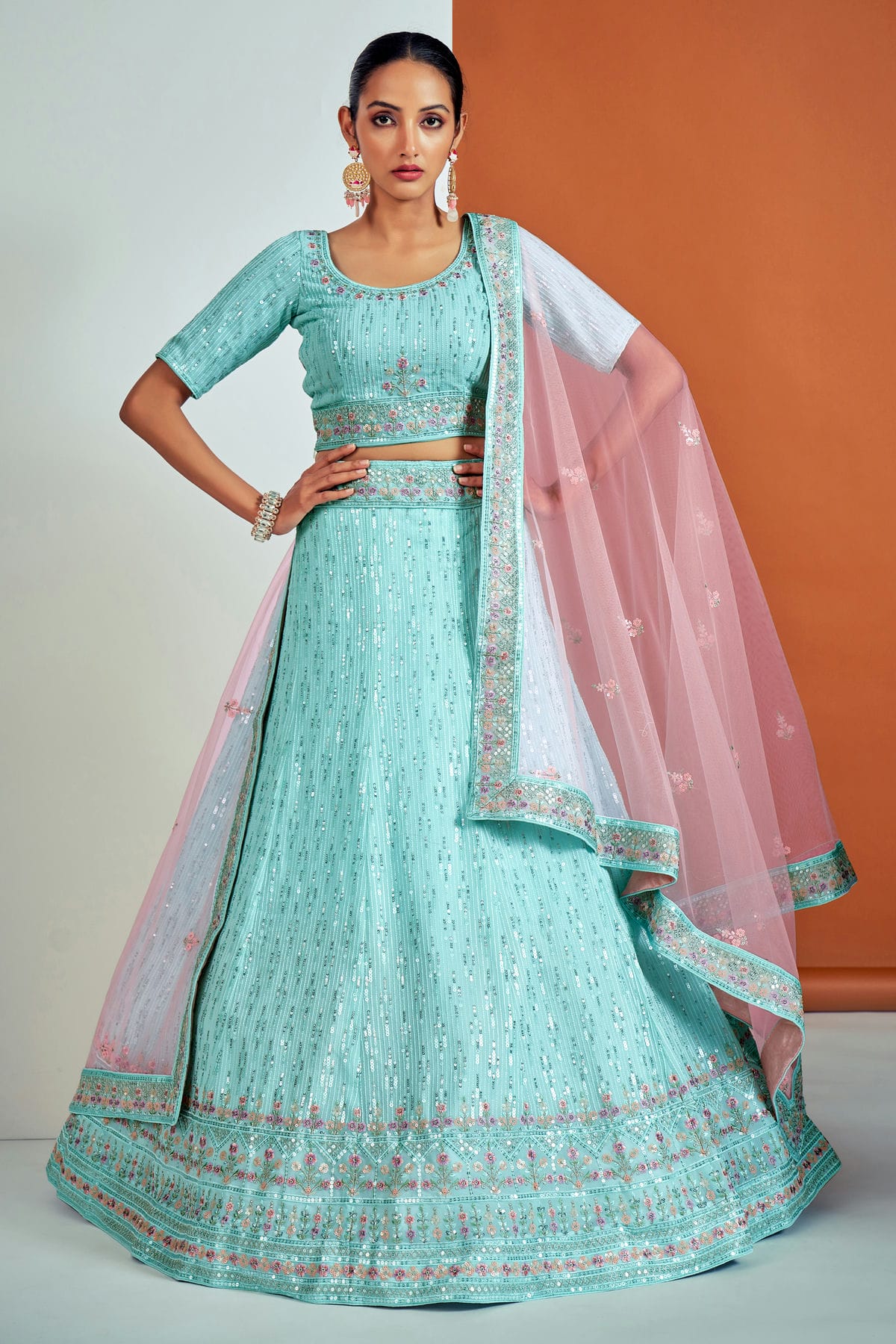 Shop Sky Blue Embroidery Georgette Lehenga Choli vastradi.com Shop Sky Blue Embroidery Georgette Lehenga Choli vastradi.com