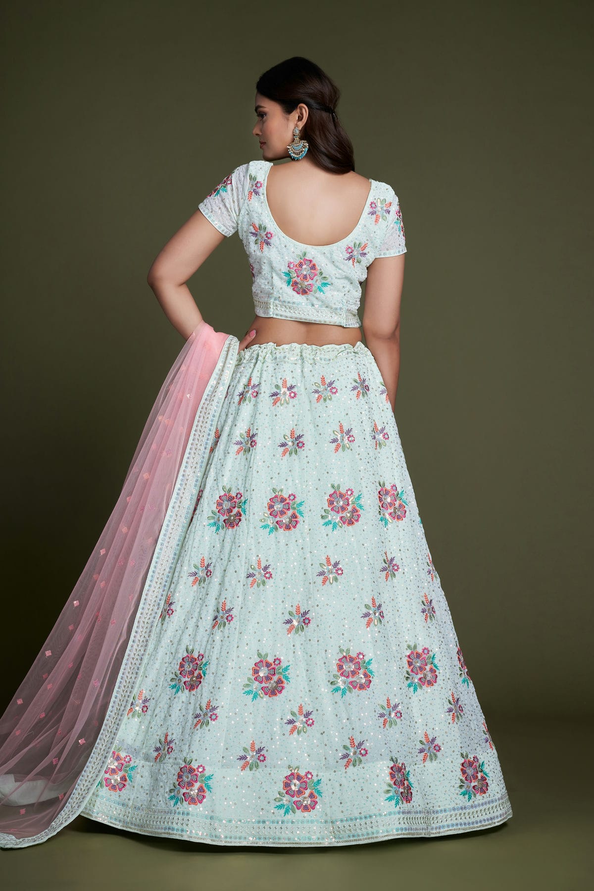 Sky Blue Colour Embroidery Georgette Lehenga Choli VSLD1080849