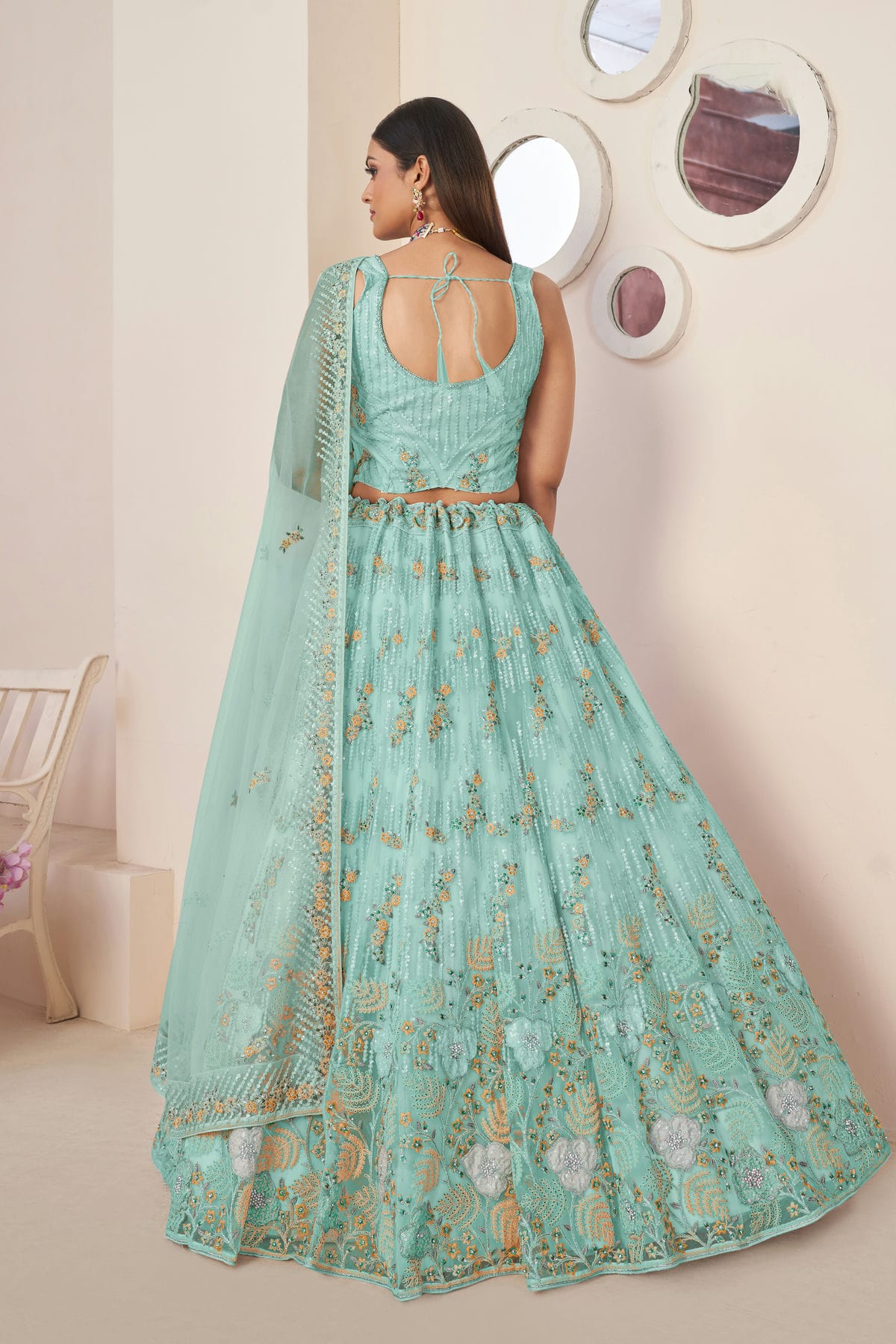 Sky Blue Colour Embroidery Net Lehenga Choli VSLD1080854