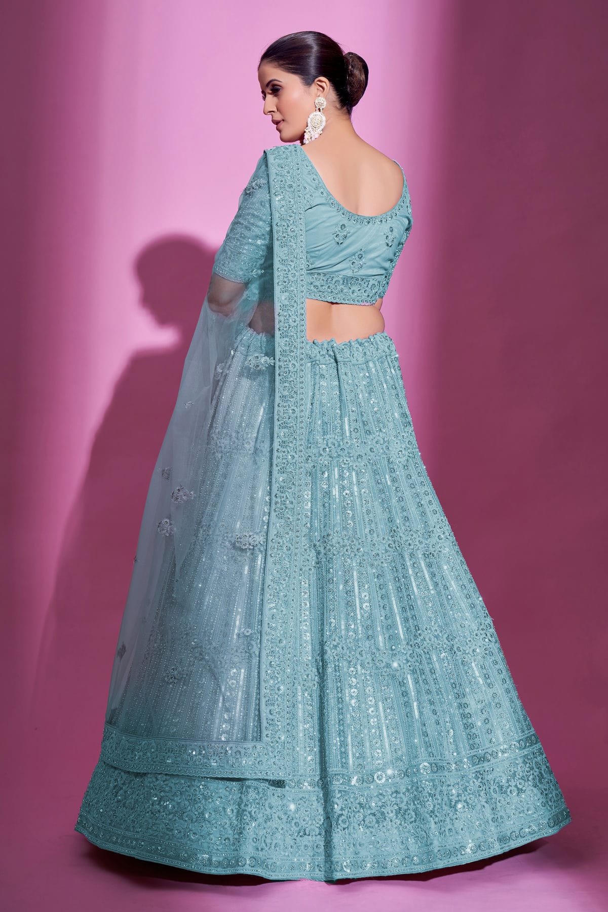 Sky Blue Colour Embroidery Soft Net Lehenga Choli VSLD1080708