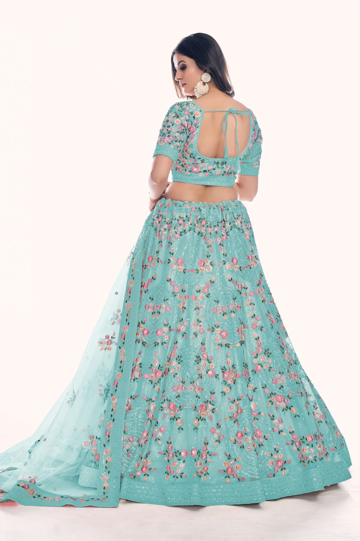 Sky Blue Colour Embroidery Soft Net Lehenga Choli VSLD1080759