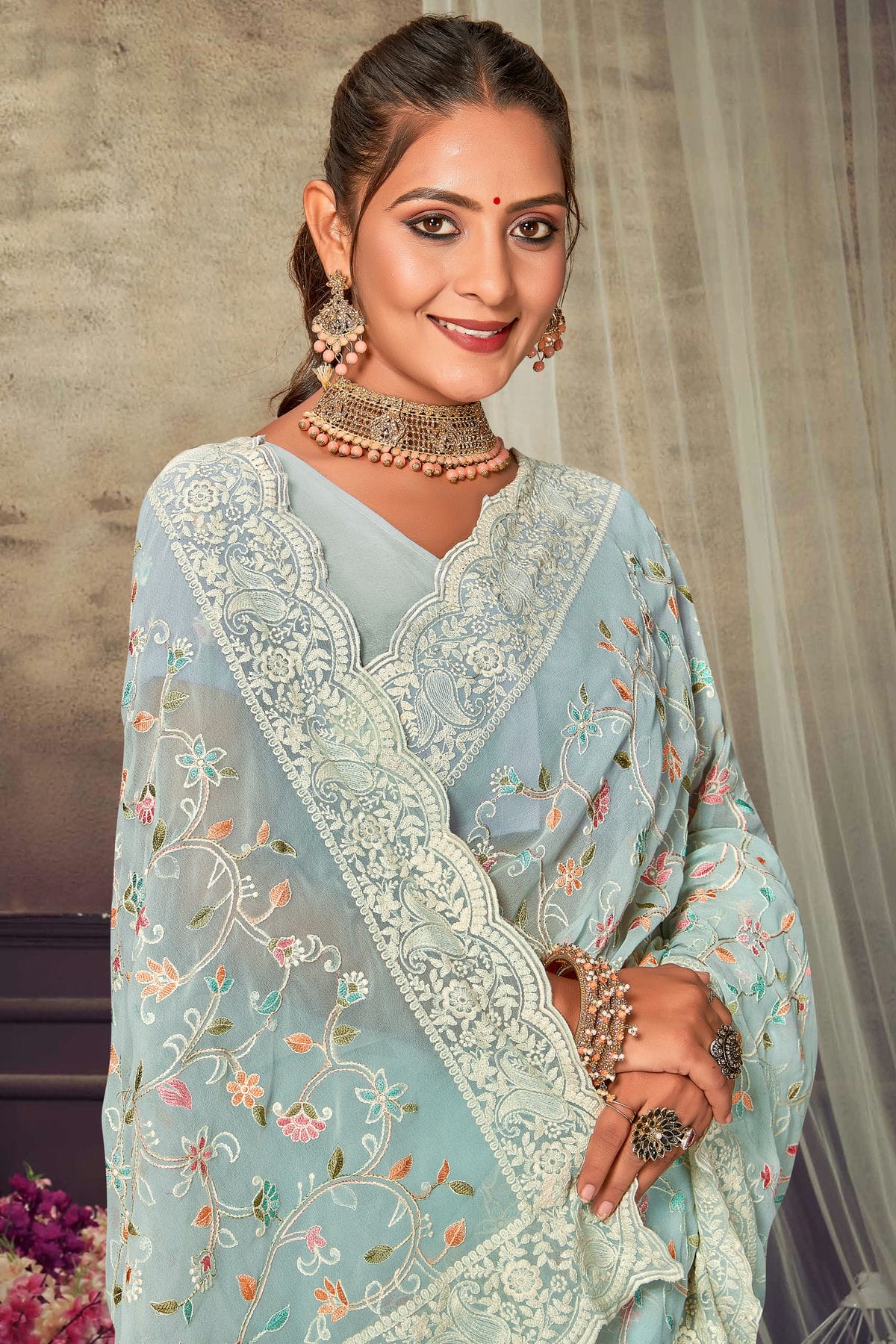 Sky Blue Colour Georgette Designer Saree VSLC1121557