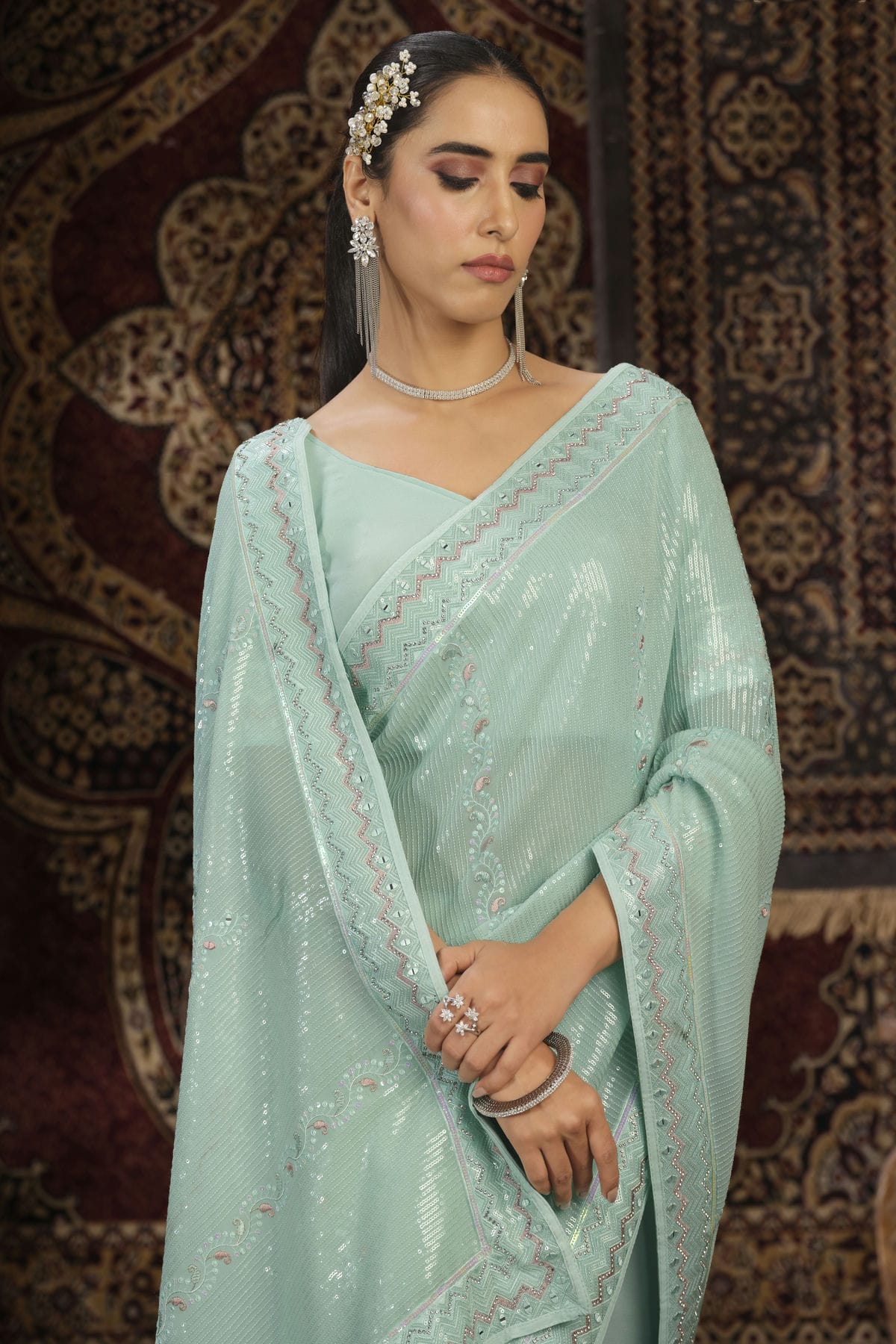 Sky Blue Colour Georgette Designer Saree VSSD1080878