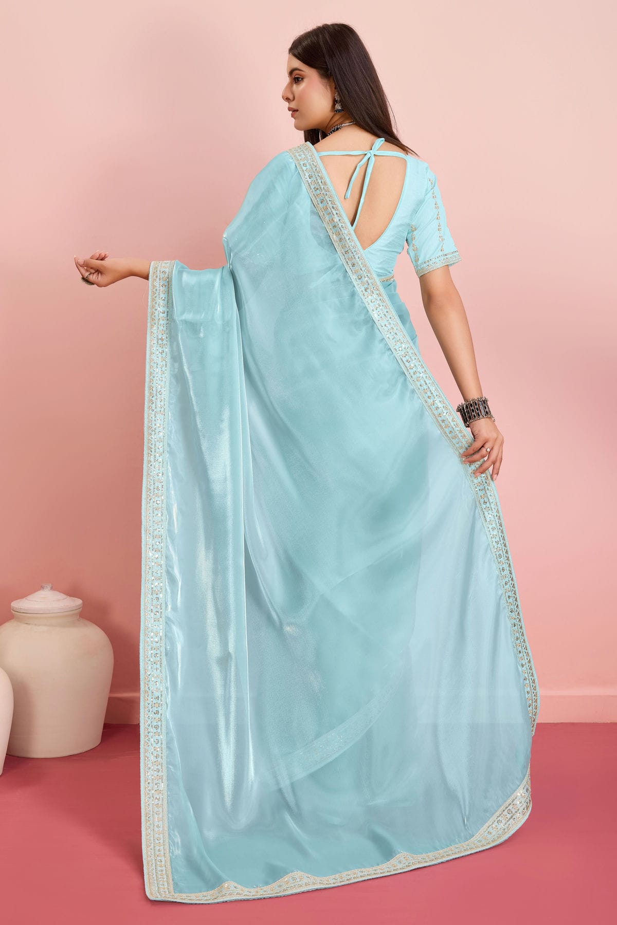 Sky Blue Colour Jimmy Choo Saree VSSD1110454