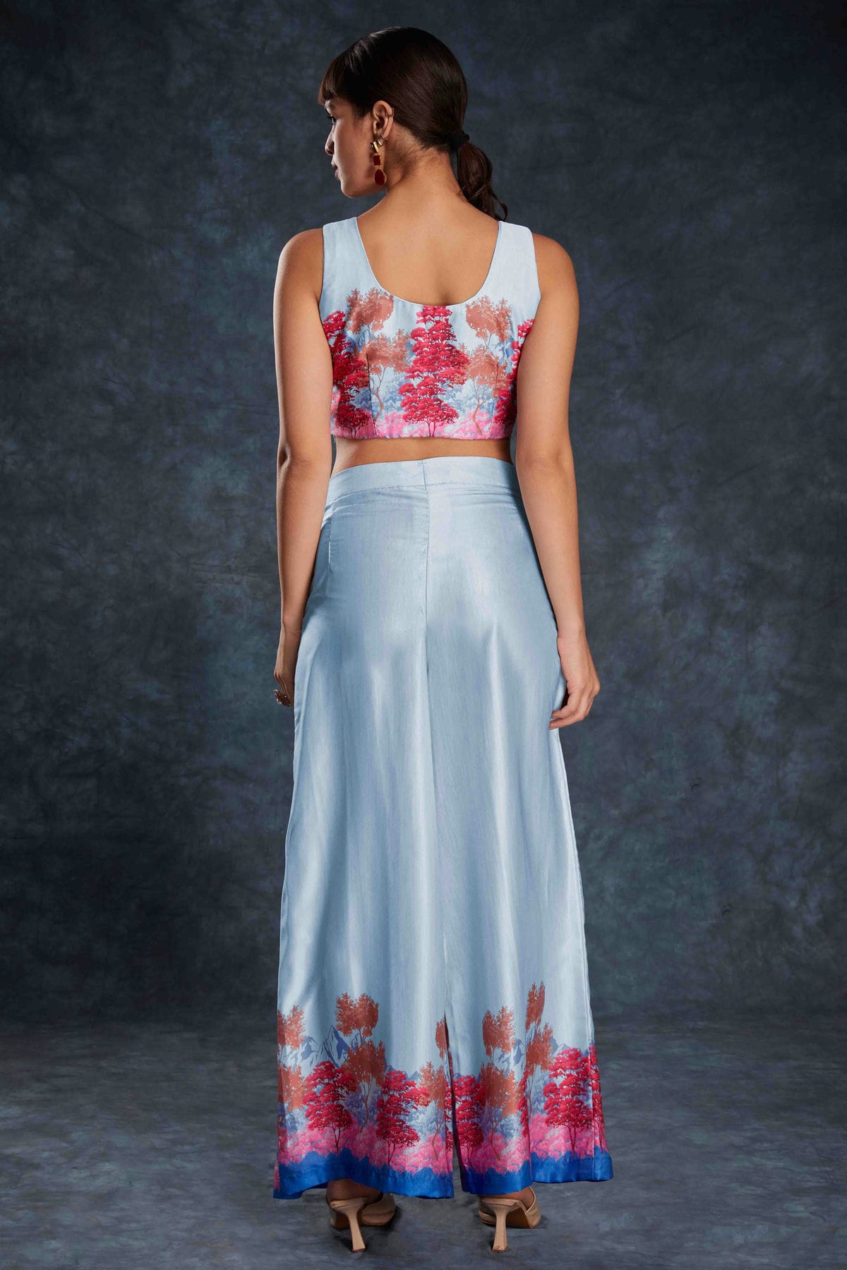 Sky Blue Colour Linen Satin Co-Ord Set VSTP1080949